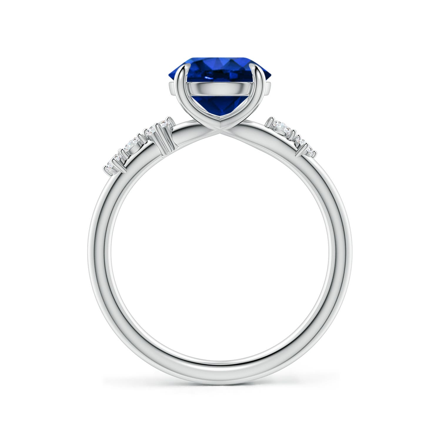 8mm Labgrown Round Lab-Grown Blue Sapphire Engagement Ring with Scattered Accents in 18K White Gold