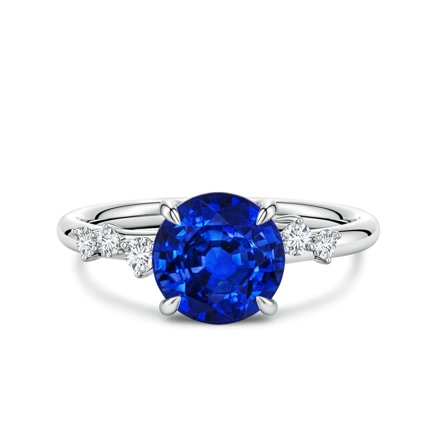 Angara 2.2 Carats Round Lab-Grown Blue Sapphire Engagement Ring with Scattered Accents in Platinum