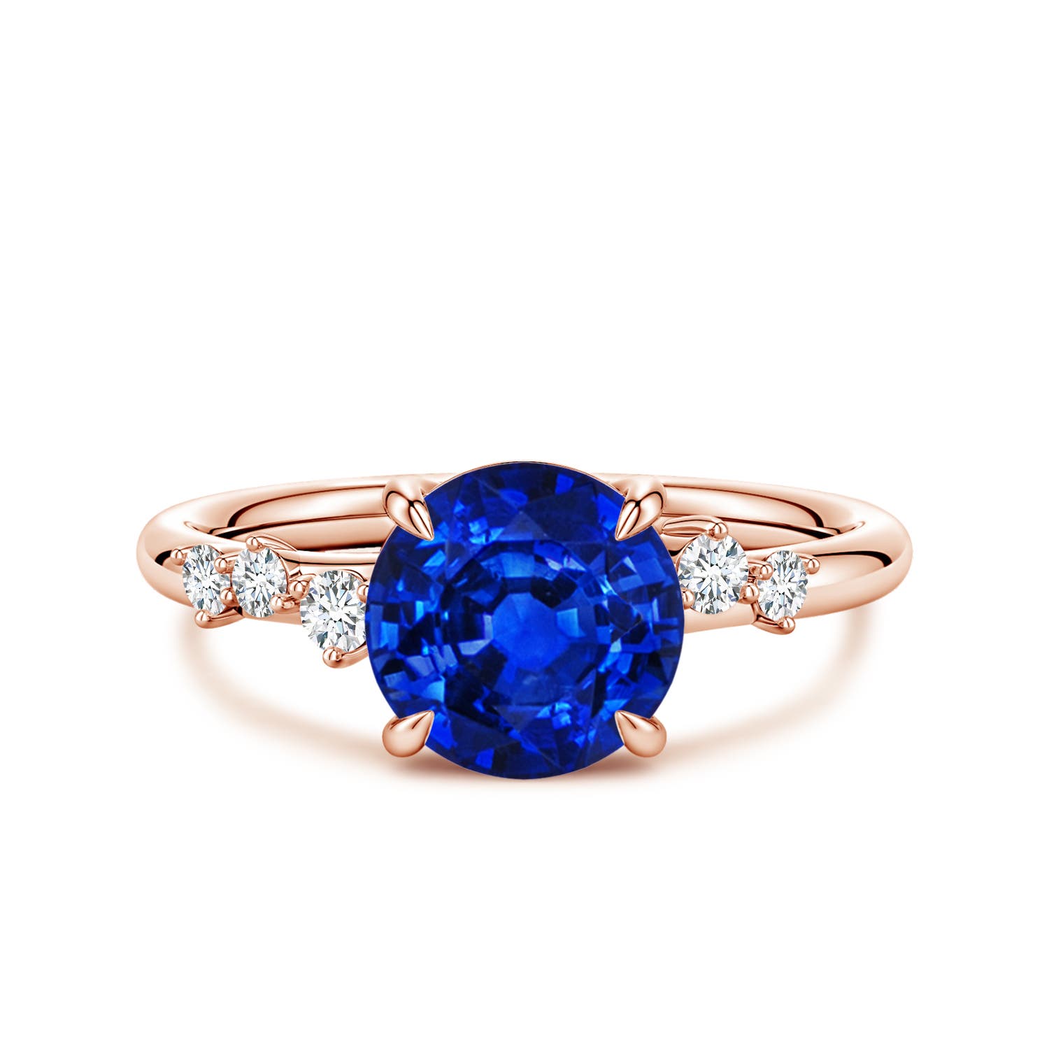 Angara 2.2 Carats Round Lab-Grown Blue Sapphire Engagement Ring with Scattered Accents in 14K Rose Gold