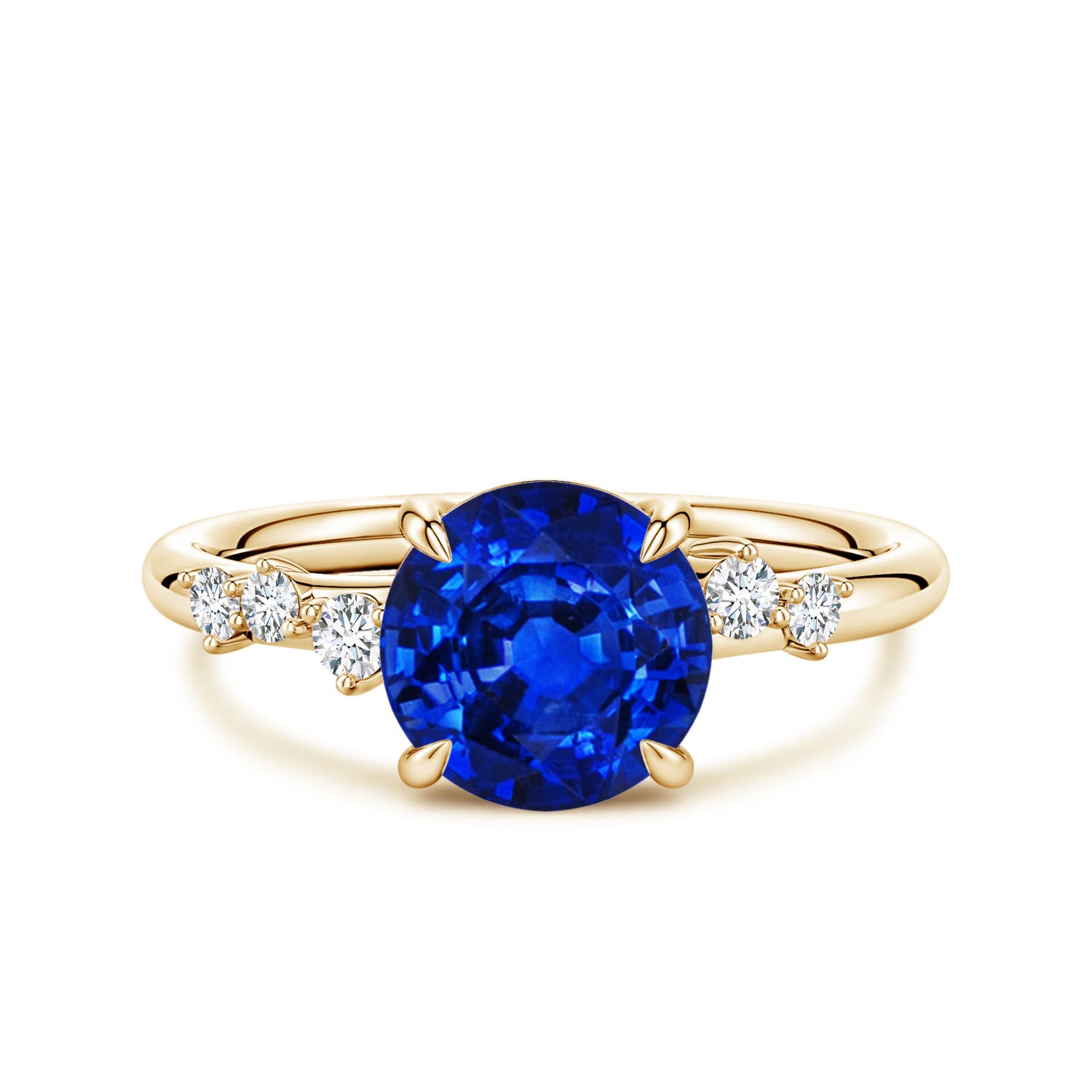 Angara 2.2 Carats Round Lab-Grown Blue Sapphire Engagement Ring with Scattered Accents in 14K Yellow Gold