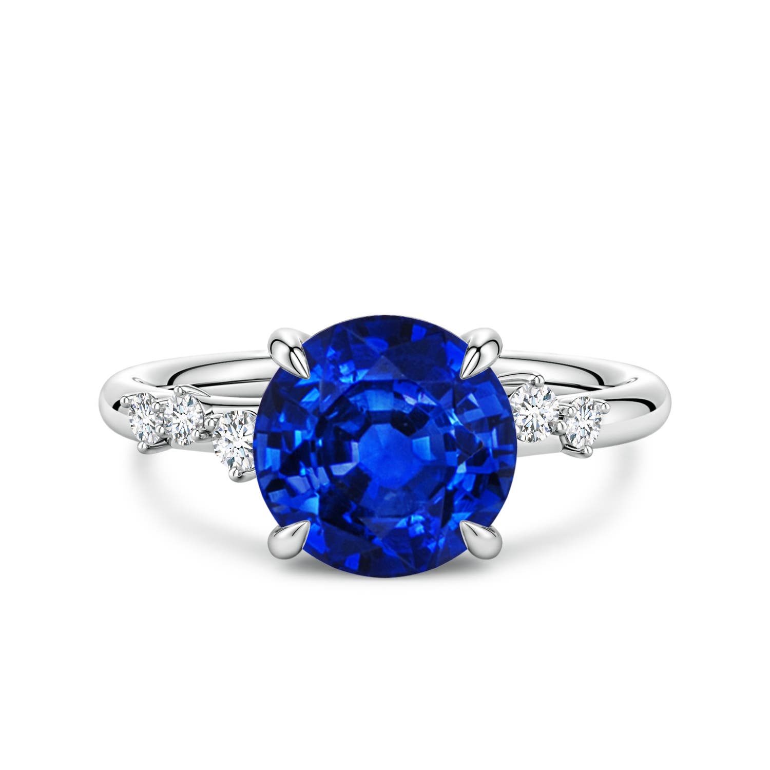 Angara 3.75 Carats Round Lab-Grown Blue Sapphire Engagement Ring with Scattered Accents in Platinum