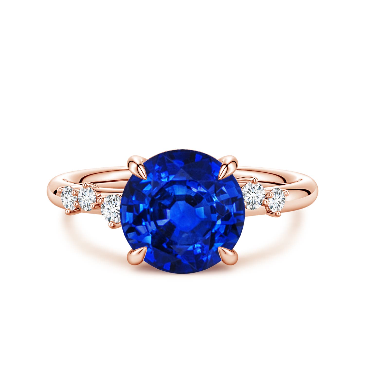 Angara 3.75 Carats Round Lab-Grown Blue Sapphire Engagement Ring with Scattered Accents in 14K Rose Gold
