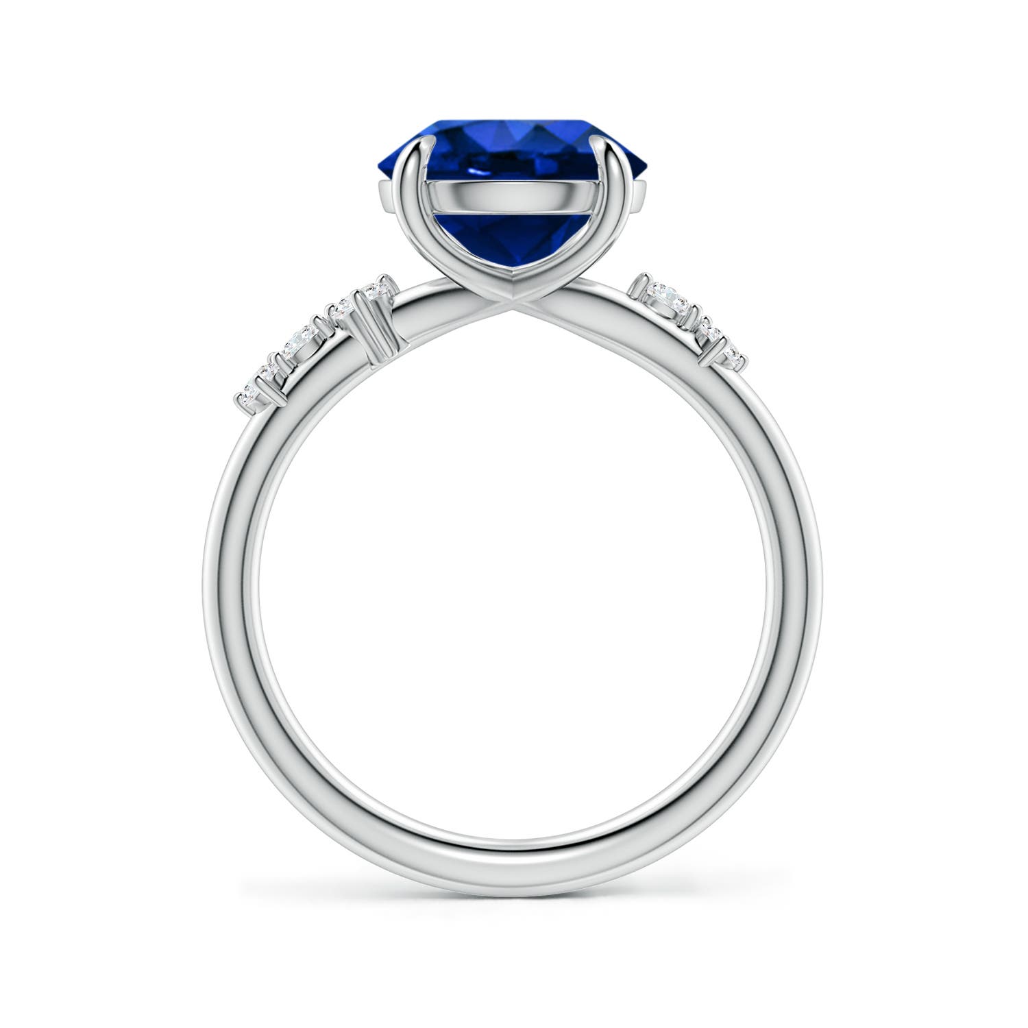 9mm Labgrown Round Lab-Grown Blue Sapphire Engagement Ring with Scattered Accents in White Gold