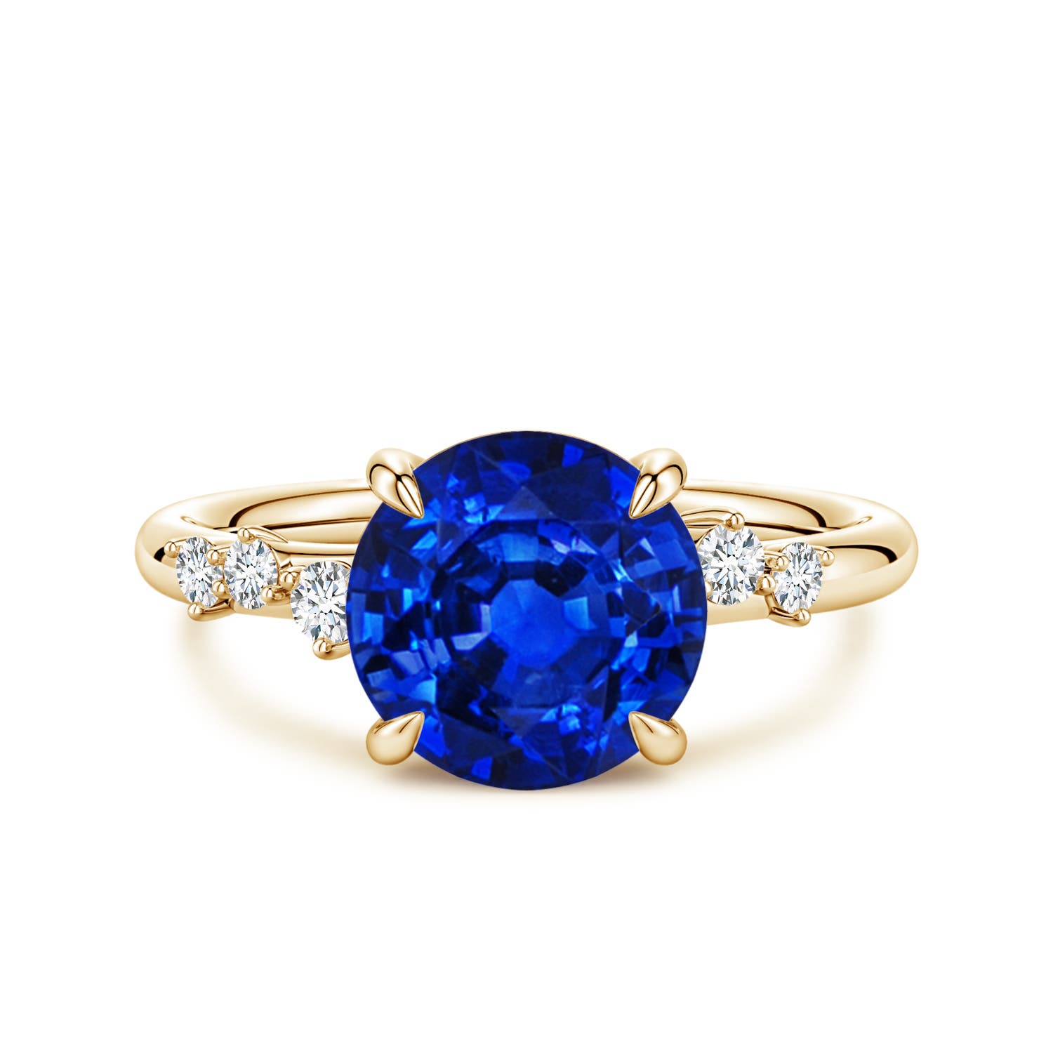 Angara 3.75 Carats Round Lab-Grown Blue Sapphire Engagement Ring with Scattered Accents in 14K Yellow Gold