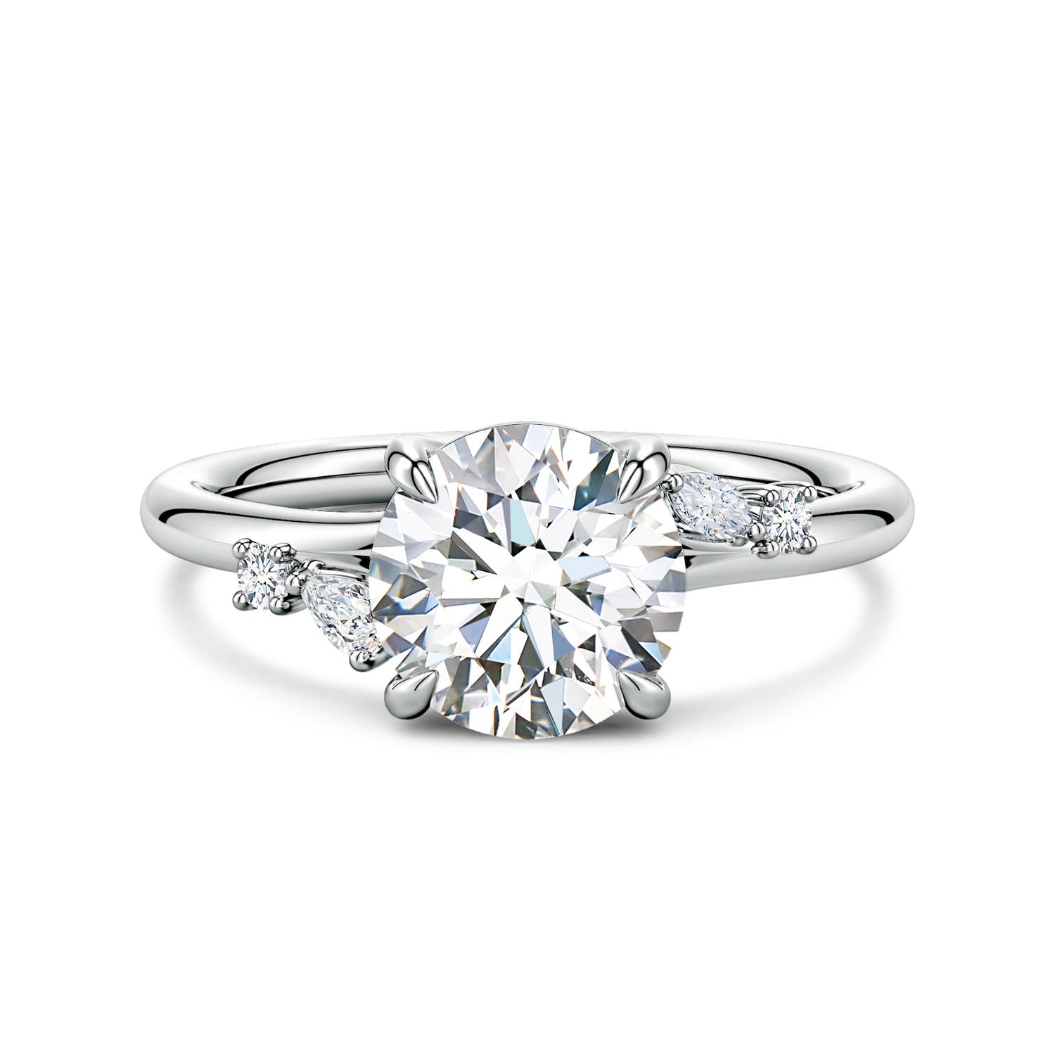 8mm FGVS Round Lab-Grown Diamond Engagement Ring with Mixed-Shaped Accents in White Gold