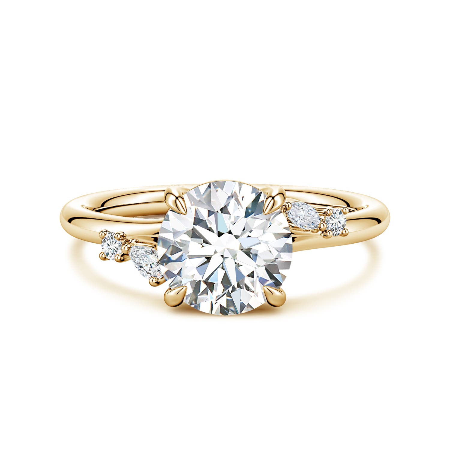 8mm FGVS Round Lab-Grown Diamond Engagement Ring with Mixed-Shaped Accents in Yellow Gold