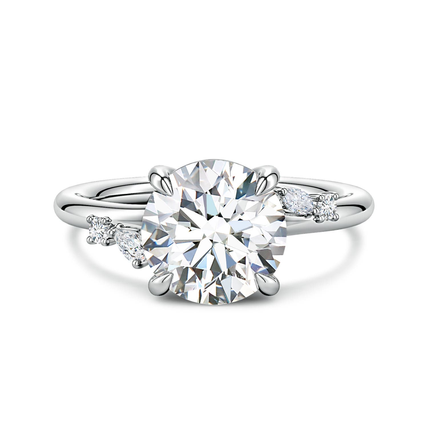 9.2mm FGVS Round Lab-Grown Diamond Engagement Ring with Mixed-Shaped Accents in 18CT White Gold