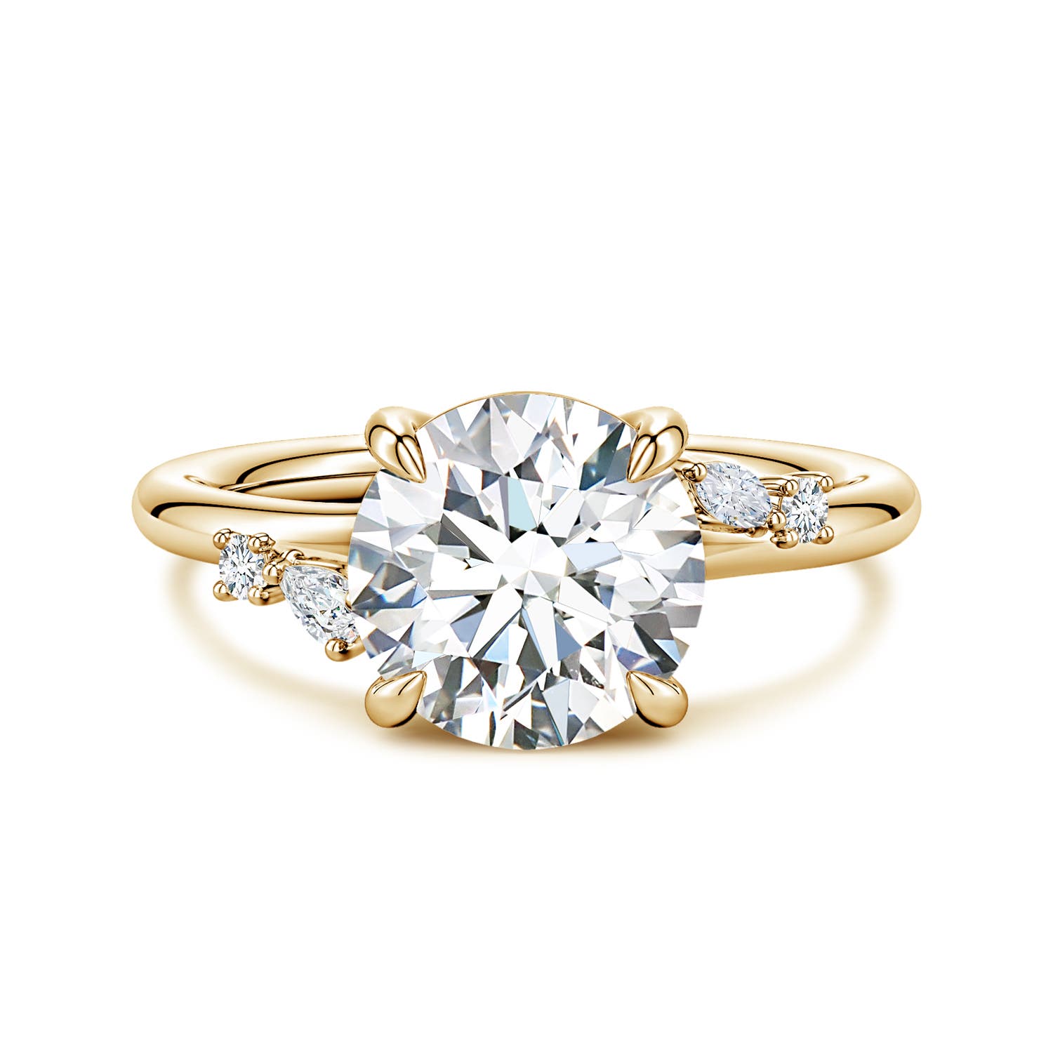 9.2mm FGVS Round Lab-Grown Diamond Engagement Ring with Mixed-Shaped Accents in Yellow Gold