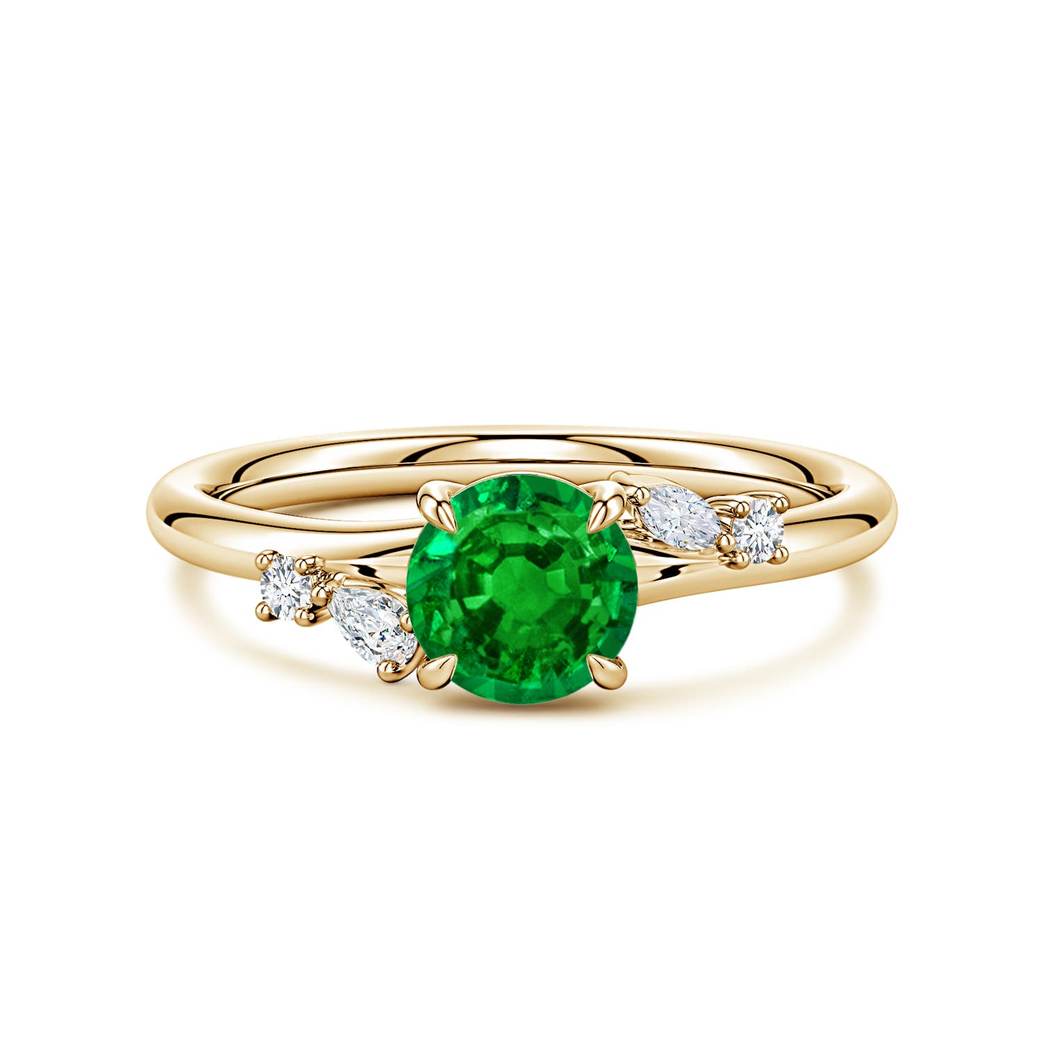 Angara 0.75 Carat Round Lab-Grown Emerald Engagement Ring with Multi-Shape Diamond Accents in 18K Yellow Gold