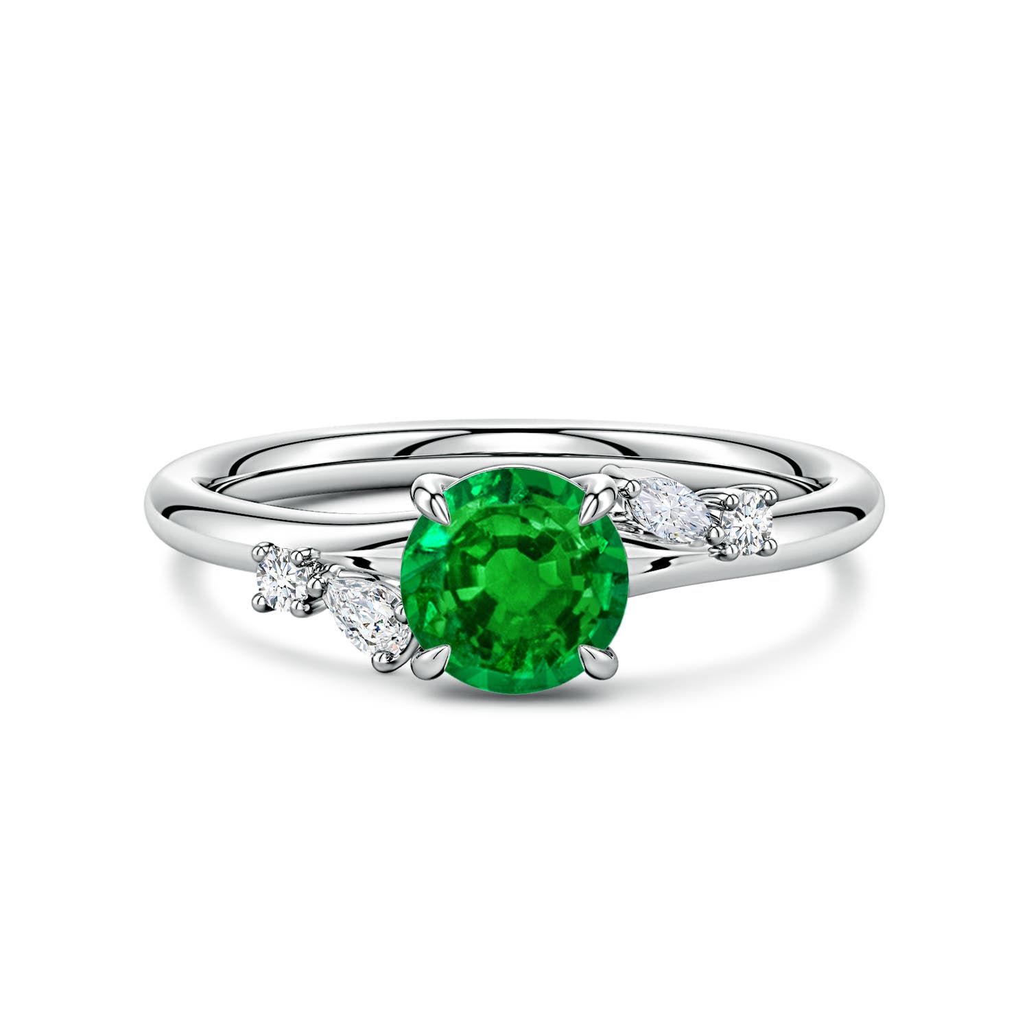 Angara 0.75 Carat Round Lab-Grown Emerald Engagement Ring with Multi-Shape Diamond Accents in Platinum