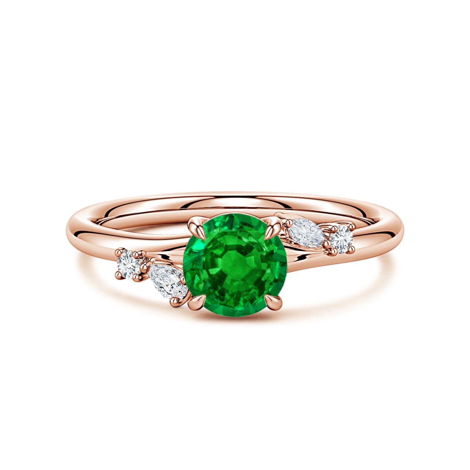 Angara 0.75 Carat Round Lab-Grown Emerald Engagement Ring with Multi-Shape Diamond Accents in 14K Rose Gold