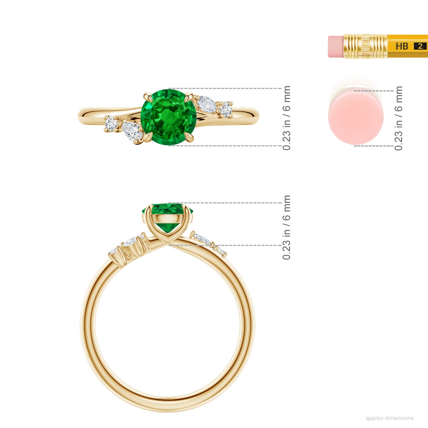 6mm Labgrown Round Lab-Grown Emerald Engagement Ring with Multi-Shape Diamond Accents in Yellow Gold - ruler