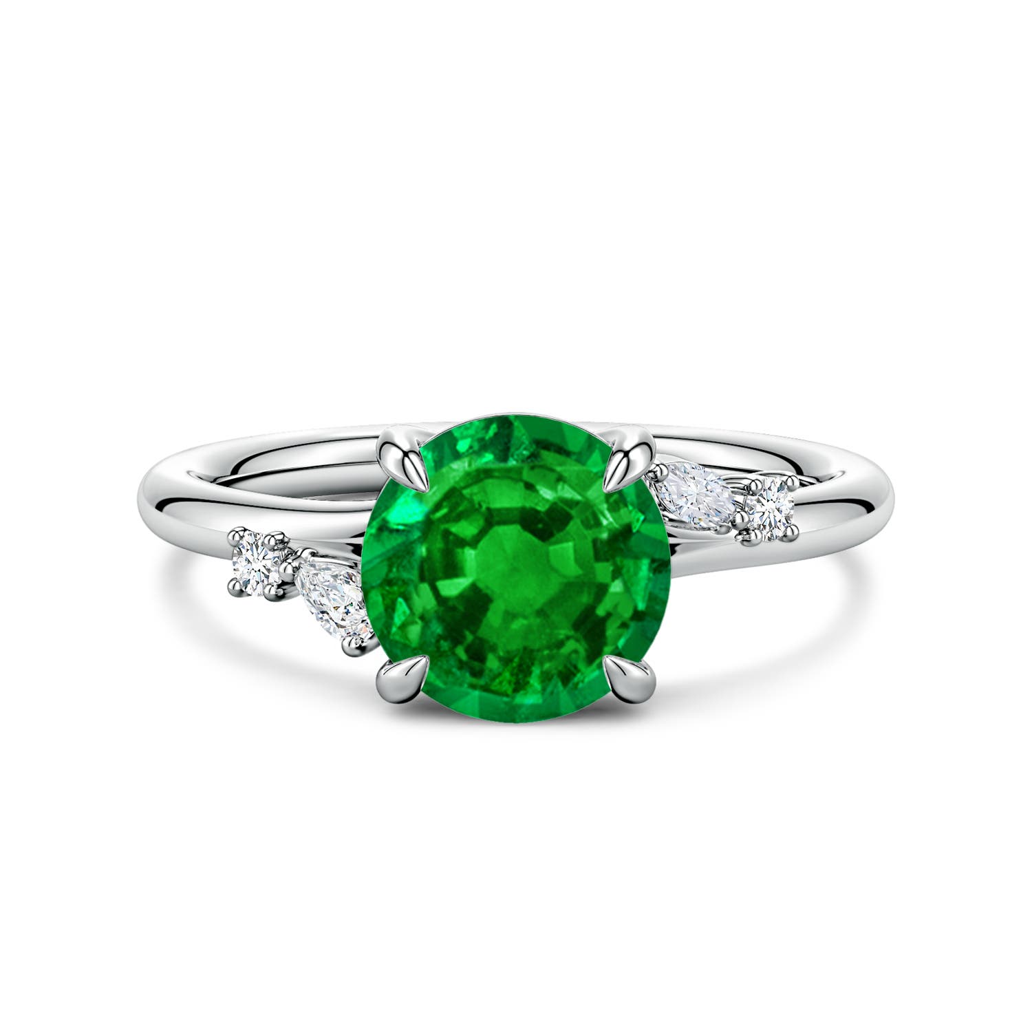 Angara 1.75 Carats Round Lab-Grown Emerald Engagement Ring with Multi-Shape Diamond Accents in Platinum