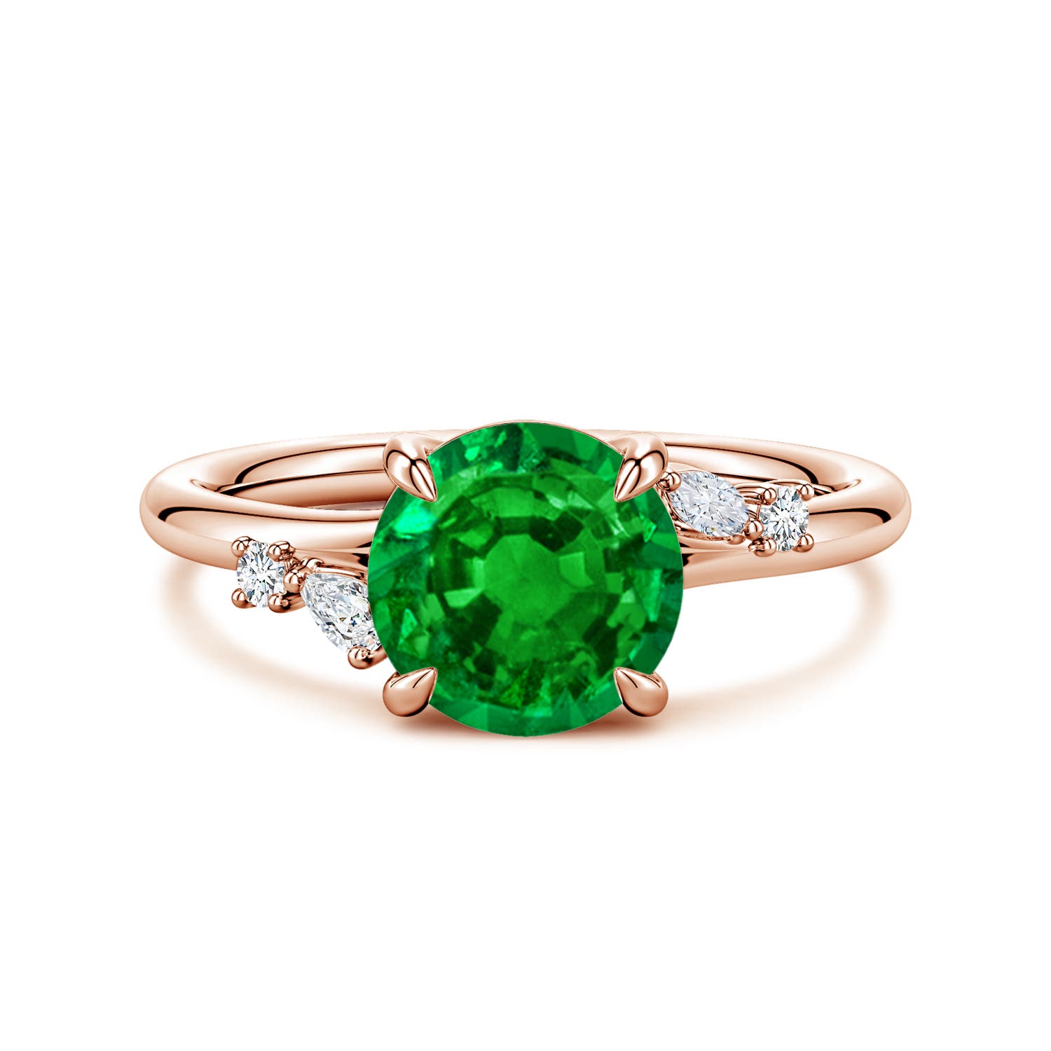 Angara 1.75 Carats Round Lab-Grown Emerald Engagement Ring with Multi-Shape Diamond Accents in 14K Rose Gold