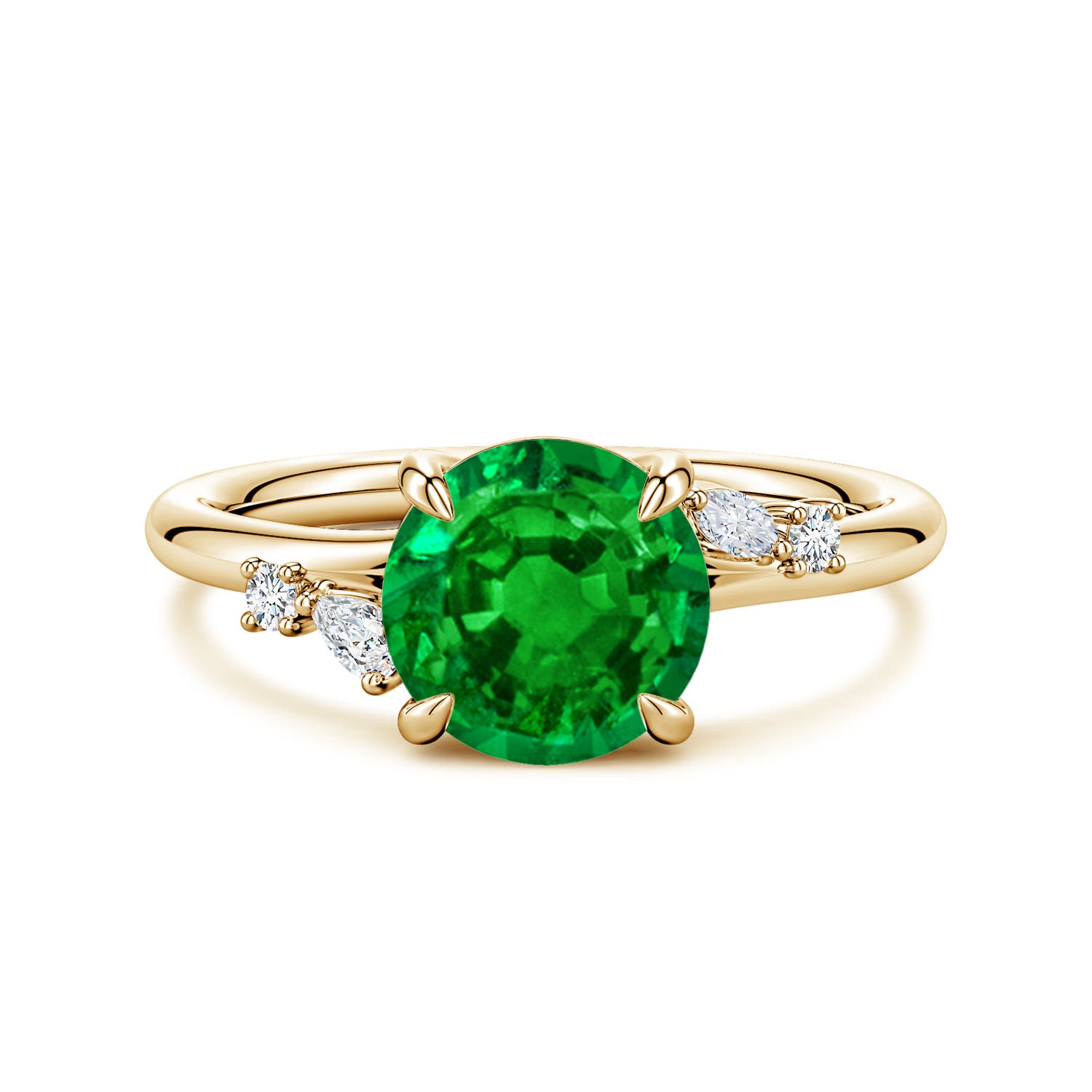 Angara 1.75 Carats Round Lab-Grown Emerald Engagement Ring with Multi-Shape Diamond Accents in 14K Yellow Gold