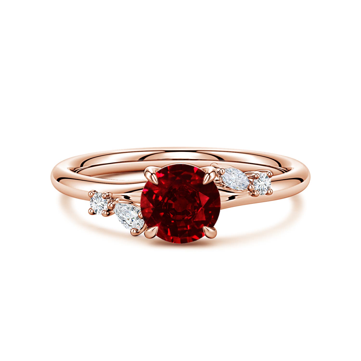 Angara 1.0 Carat Round Lab-Grown Ruby Engagement Ring with Multi-Shape Diamond Accents in 18K Rose Gold