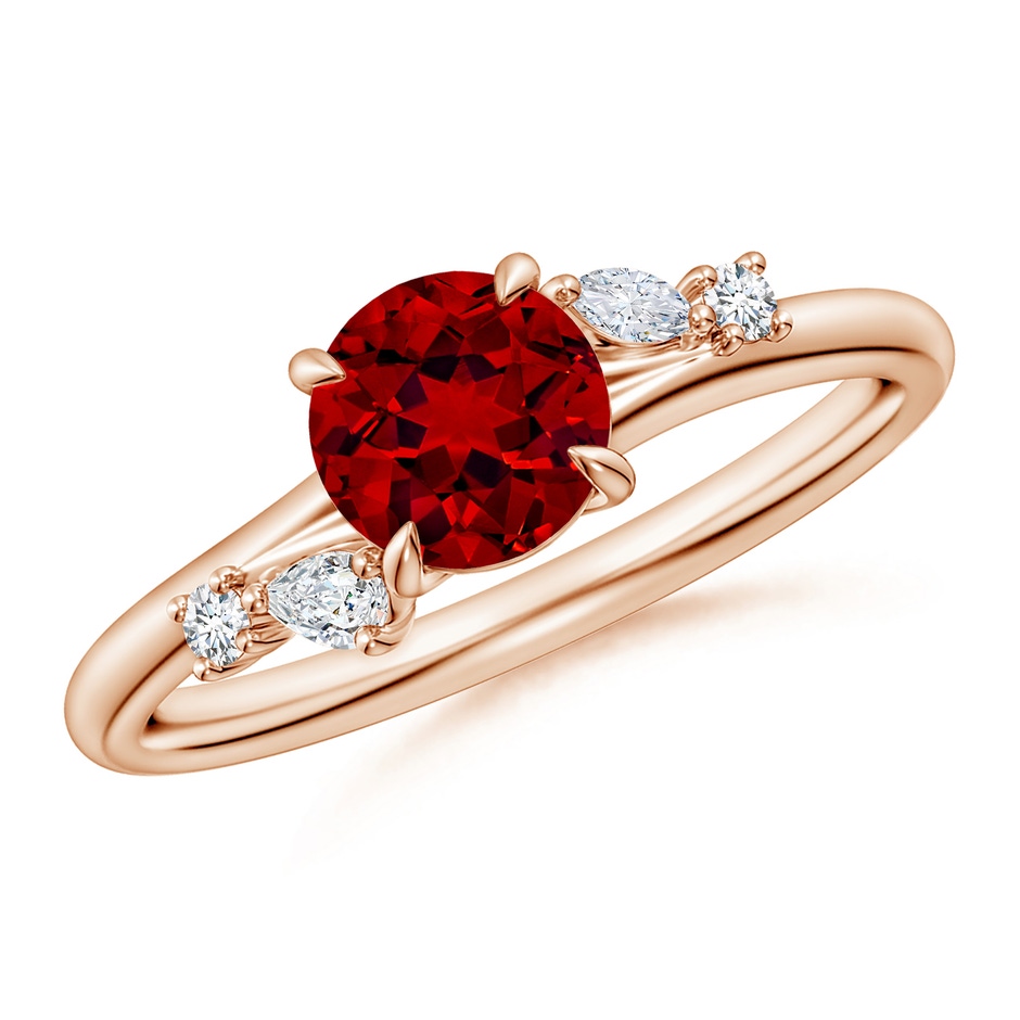 6mm Labgrown Round Lab-Grown Ruby Engagement Ring with Multi-Shape Diamond Accents in 18K Rose Gold 