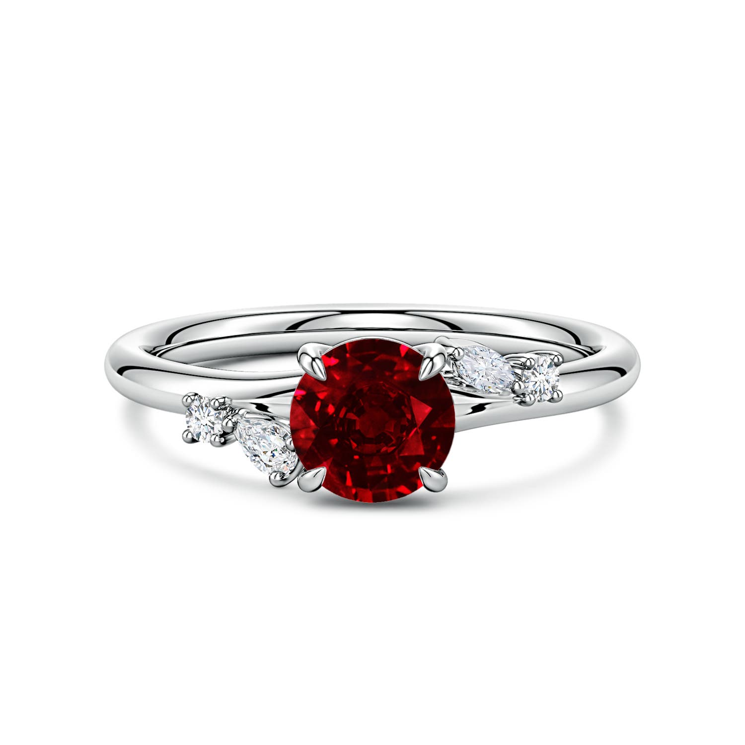 6mm Labgrown Round Lab-Grown Ruby Engagement Ring with Multi-Shape Diamond Accents in 18K White Gold