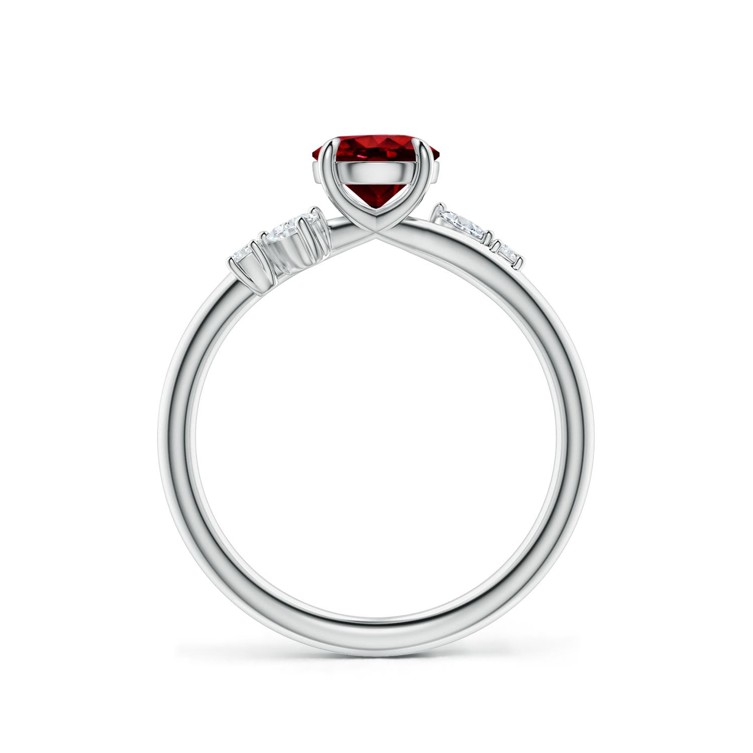 6mm Labgrown Round Lab-Grown Ruby Engagement Ring with Multi-Shape Diamond Accents in 18K White Gold