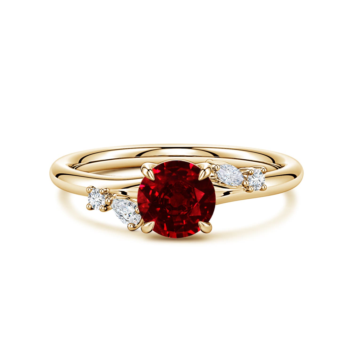 Angara 1.0 Carat Round Lab-Grown Ruby Engagement Ring with Multi-Shape Diamond Accents in 18K Yellow Gold