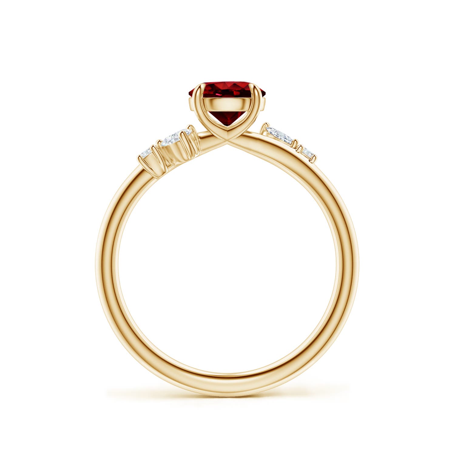 6mm Labgrown Round Lab-Grown Ruby Engagement Ring with Multi-Shape Diamond Accents in 18K Yellow Gold