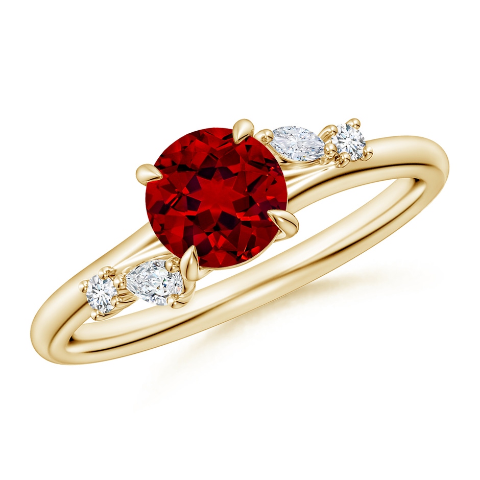 6mm Labgrown Round Lab-Grown Ruby Engagement Ring with Multi-Shape Diamond Accents in Yellow Gold 