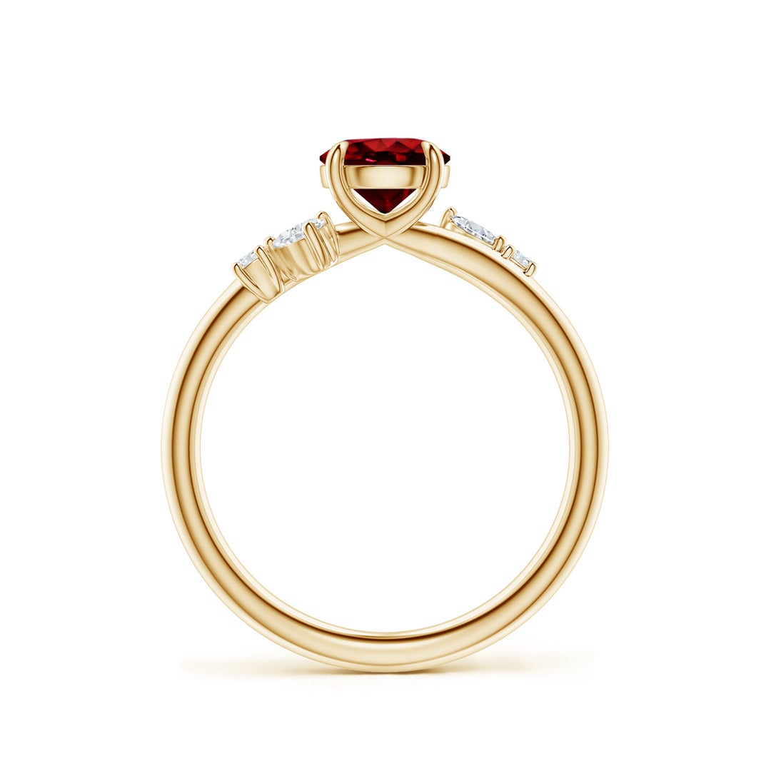6mm Labgrown Round Lab-Grown Ruby Engagement Ring with Multi-Shape Diamond Accents in Yellow Gold - side 3