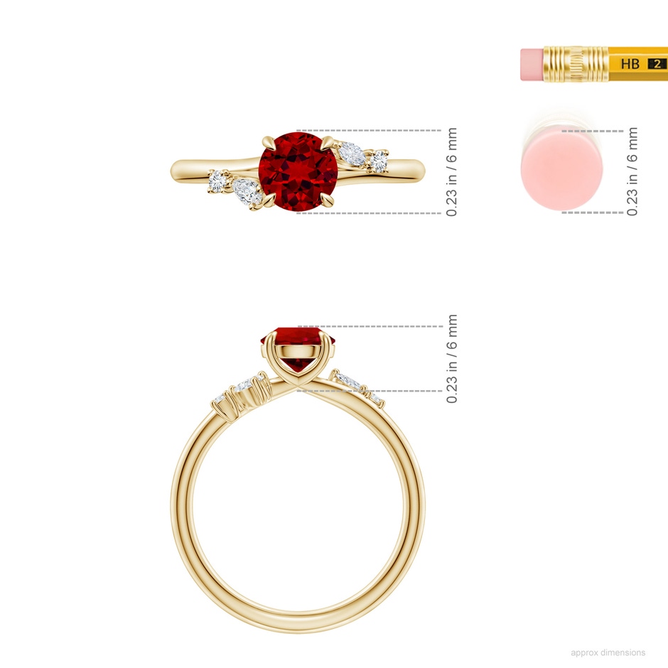 6mm Labgrown Round Lab-Grown Ruby Engagement Ring with Multi-Shape Diamond Accents in Yellow Gold ruler