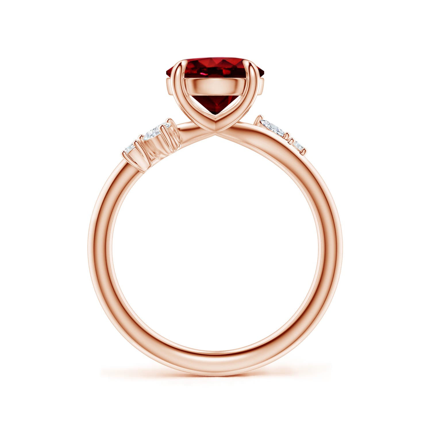 8mm Labgrown Round Lab-Grown Ruby Engagement Ring with Multi-Shape Diamond Accents in 18K Rose Gold