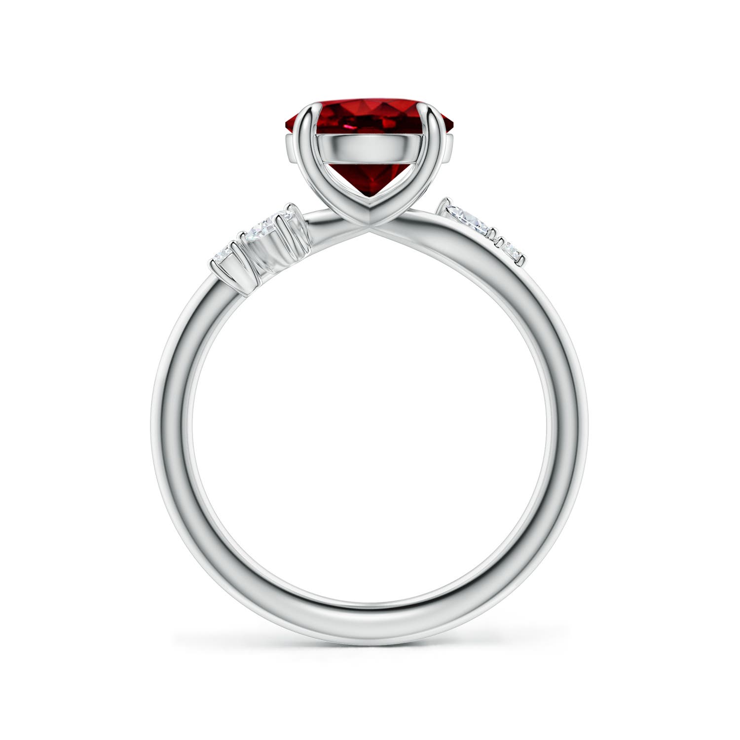 8mm Labgrown Round Lab-Grown Ruby Engagement Ring with Multi-Shape Diamond Accents in 18K White Gold