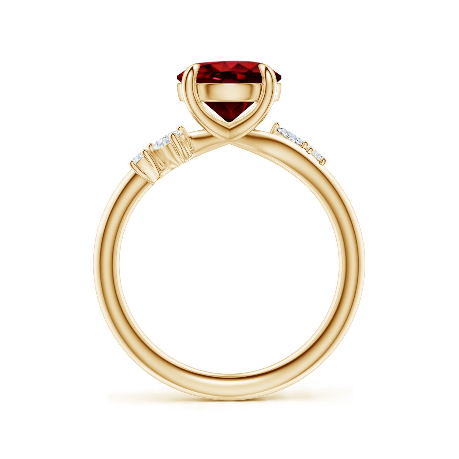8mm Labgrown Round Lab-Grown Ruby Engagement Ring with Multi-Shape Diamond Accents in 18K Yellow Gold