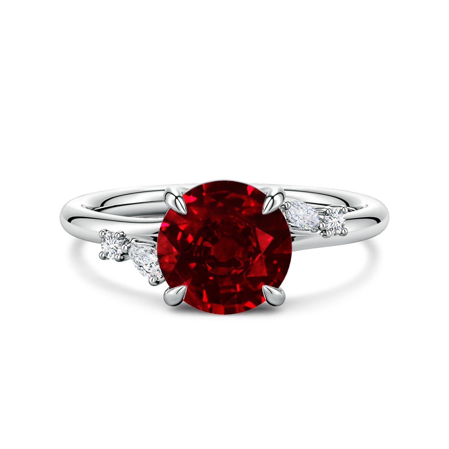 Angara 2.1 Carats Round Lab-Grown Ruby Engagement Ring with Multi-Shape Diamond Accents in Platinum