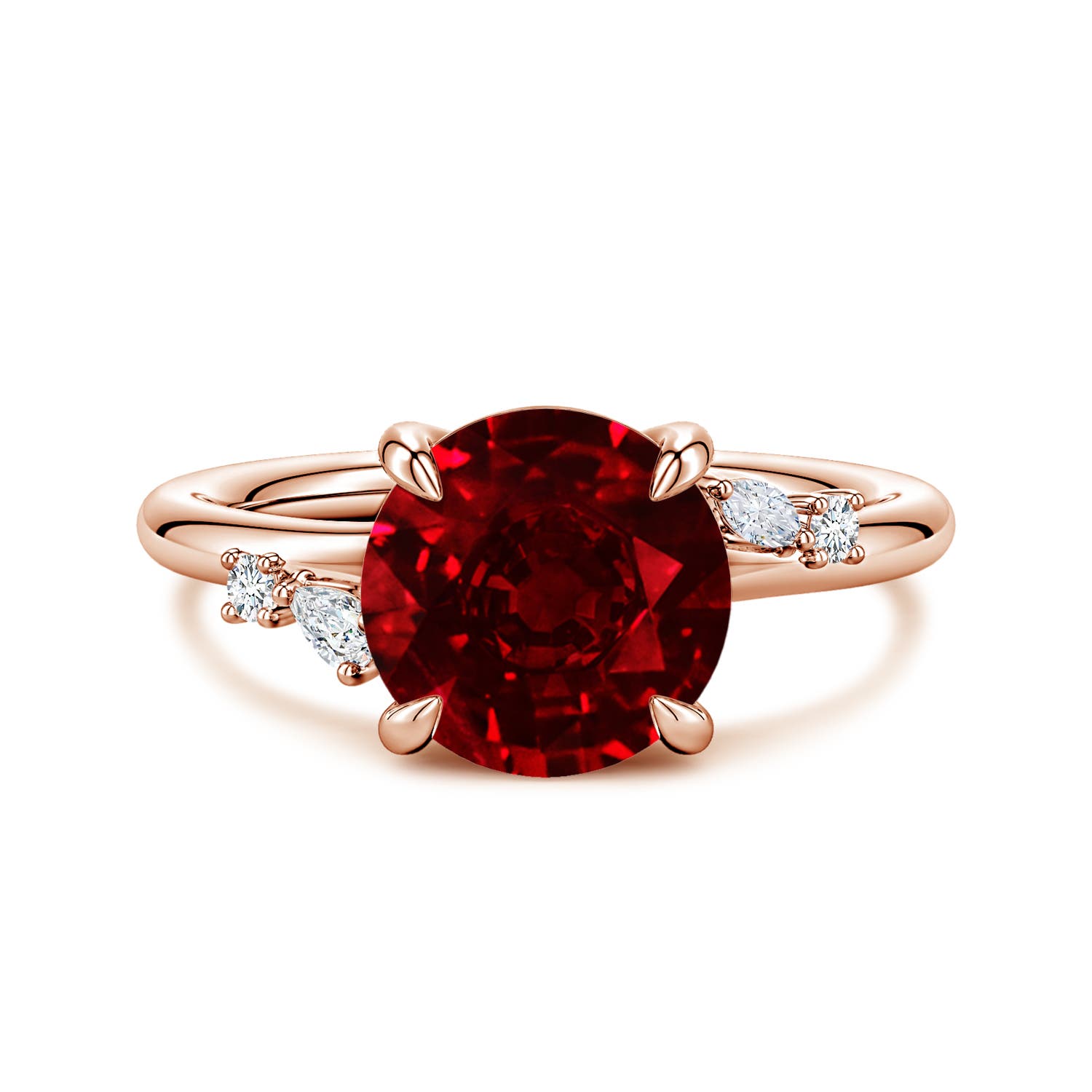 Angara 3.57 Carats Round Lab-Grown Ruby Engagement Ring with Multi-Shape Diamond Accents in 18K Rose Gold