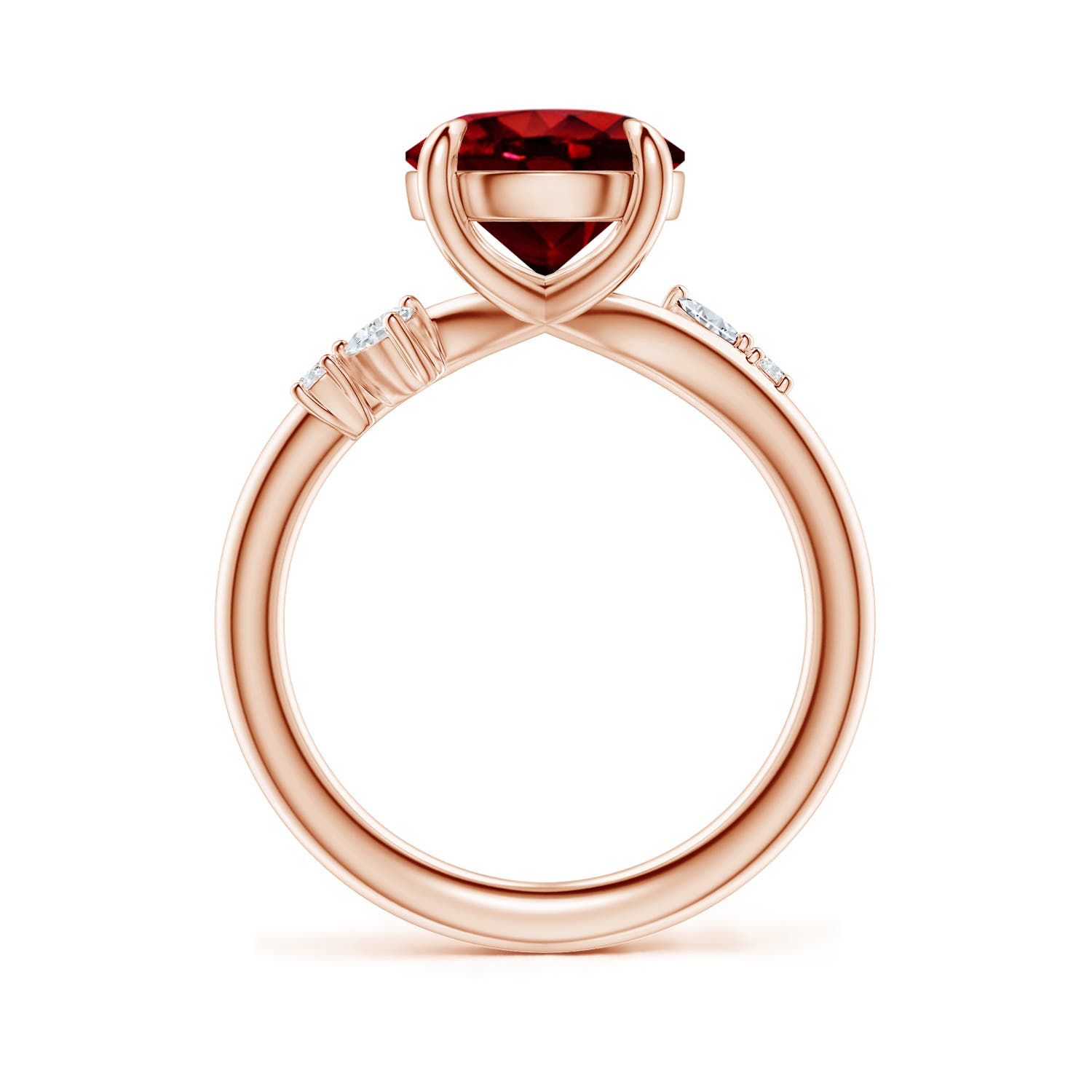 9mm Labgrown Round Lab-Grown Ruby Engagement Ring with Multi-Shape Diamond Accents in Rose Gold