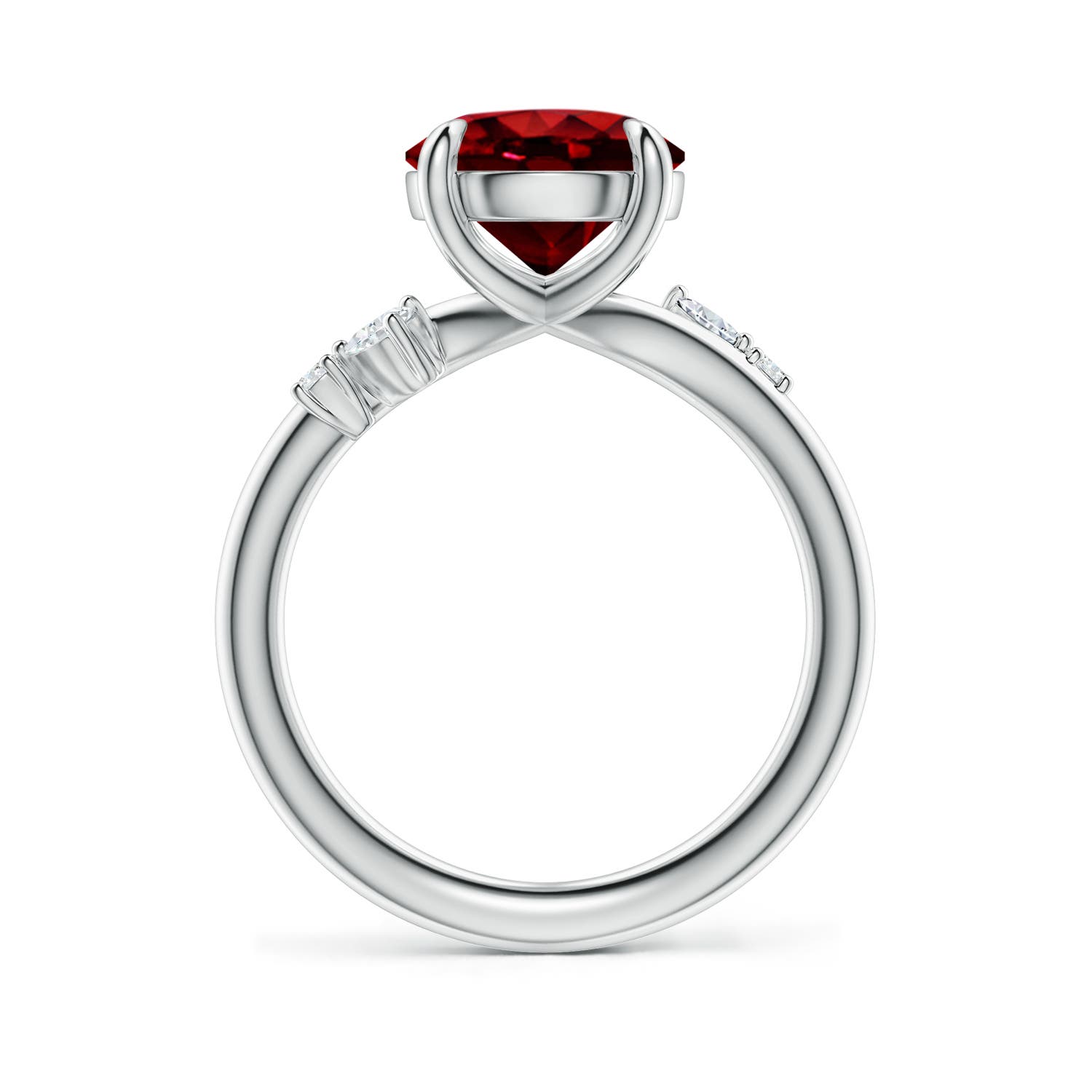 9mm Labgrown Round Lab-Grown Ruby Engagement Ring with Multi-Shape Diamond Accents in White Gold