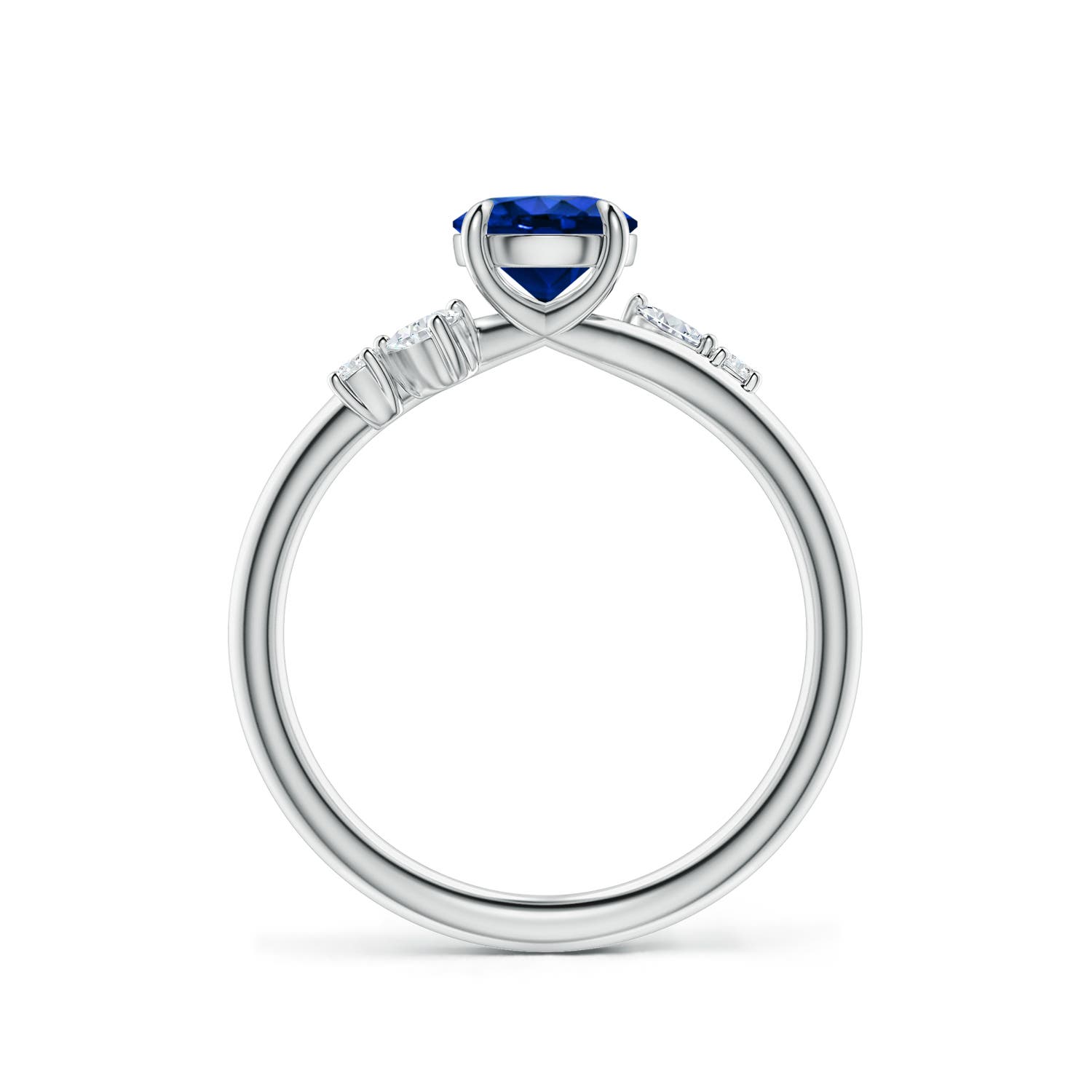6mm Labgrown Round Lab-Grown Blue Sapphire Engagement Ring with Multi-Shape Diamond Accents in 18K White Gold