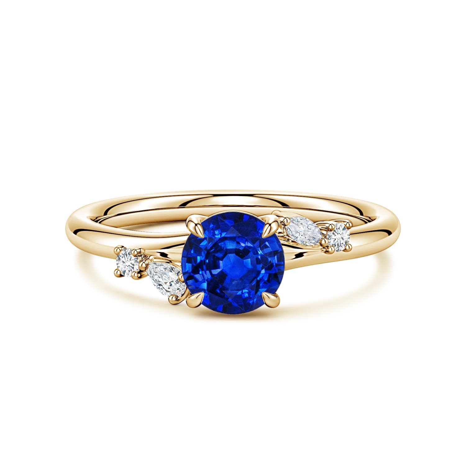 6mm Labgrown Round Lab-Grown Blue Sapphire Engagement Ring with Multi-Shape Diamond Accents in 18K Yellow Gold