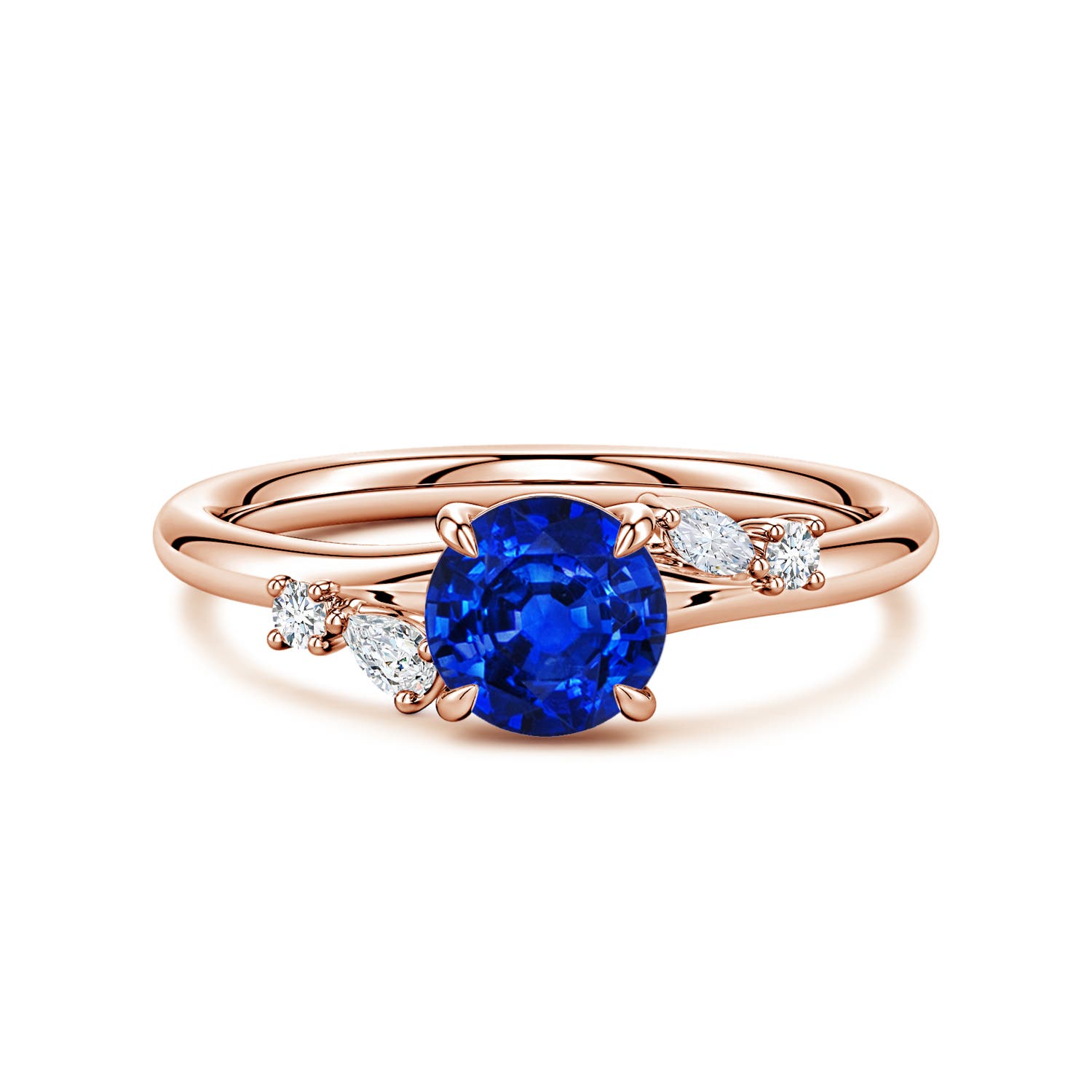Angara 1.0 Carat Round Lab-Grown Blue Sapphire Engagement Ring with Multi-Shape Diamond Accents in 14K Rose Gold