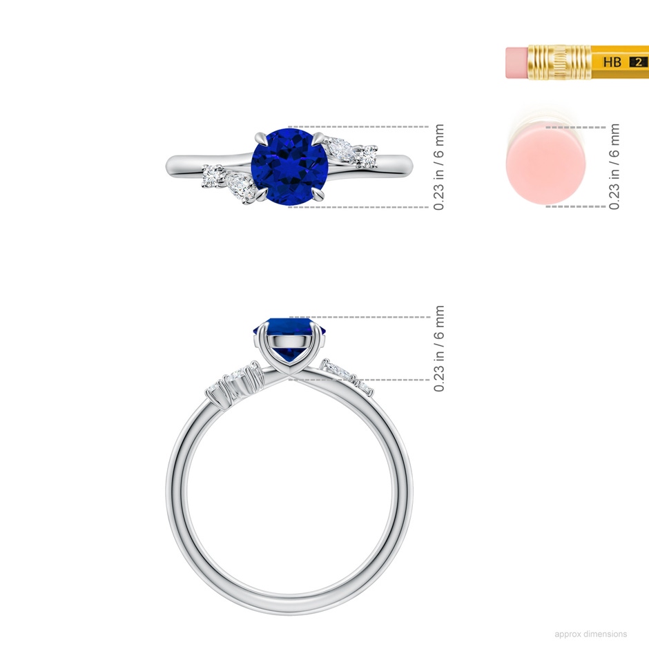 6mm Labgrown Round Lab-Grown Blue Sapphire Engagement Ring with Multi-Shape Diamond Accents in White Gold ruler