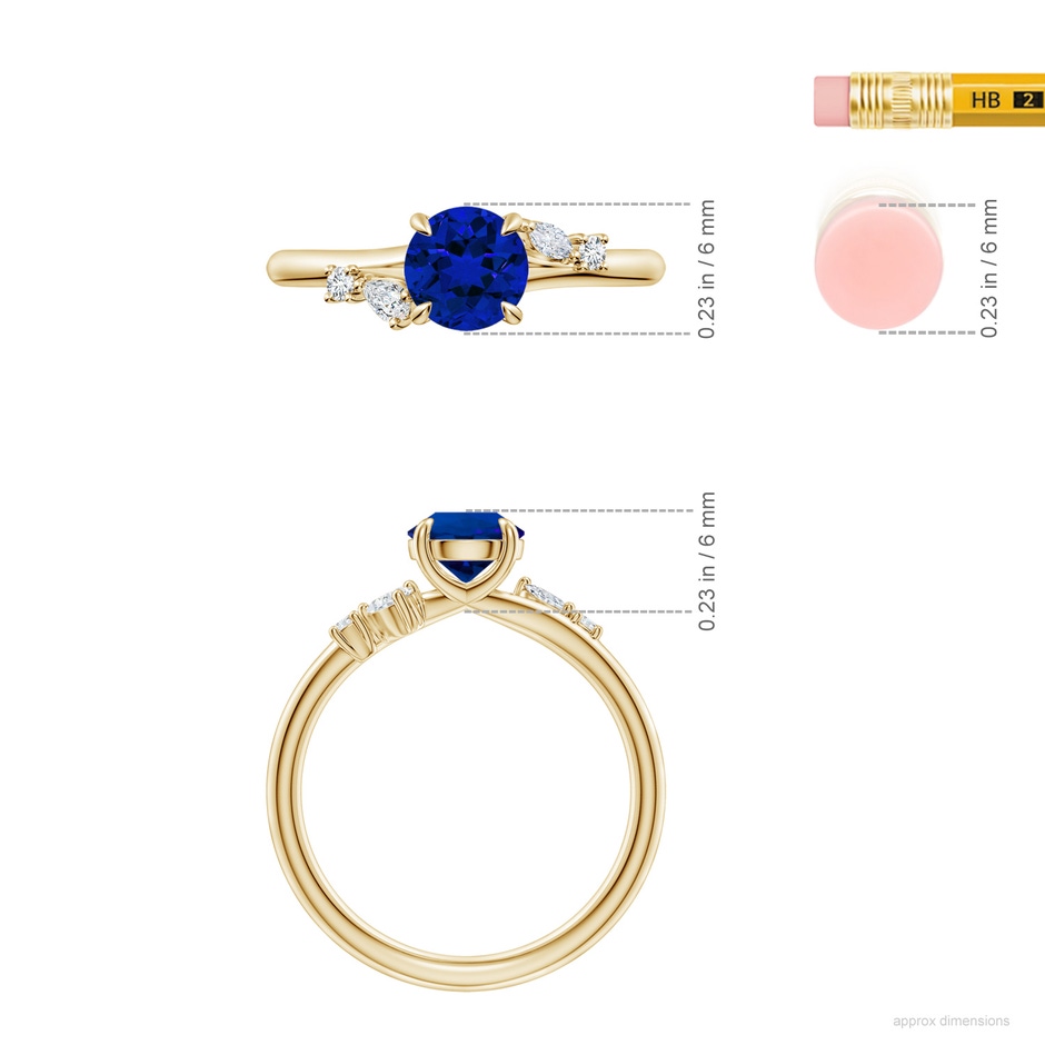 6mm Labgrown Round Lab-Grown Blue Sapphire Engagement Ring with Multi-Shape Diamond Accents in Yellow Gold ruler