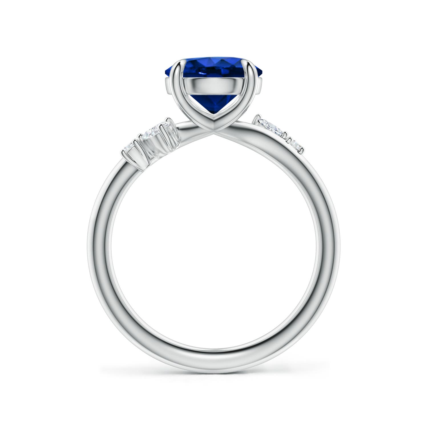 8mm Labgrown Round Lab-Grown Blue Sapphire Engagement Ring with Multi-Shape Diamond Accents in 18K White Gold
