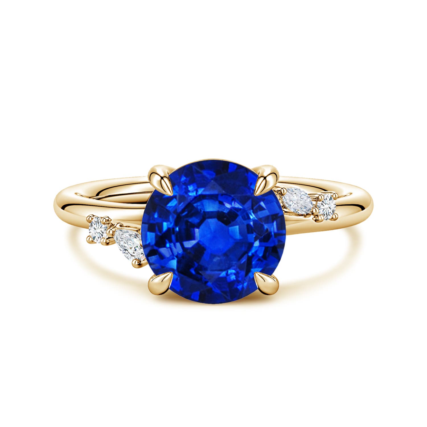 Angara 3.75 Carats Round Lab-Grown Blue Sapphire Engagement Ring with Multi-Shape Diamond Accents in 18K Yellow Gold