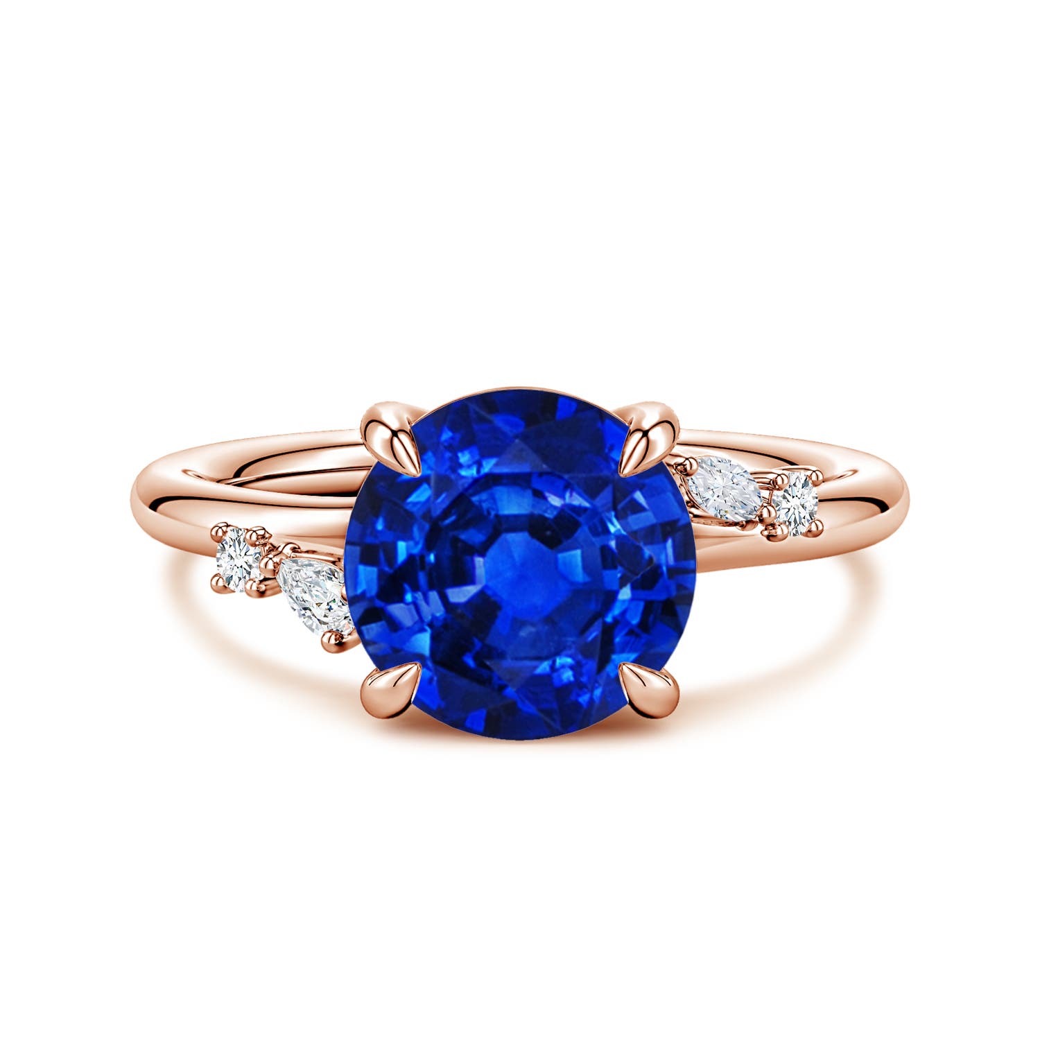 Angara 3.75 Carats Round Lab-Grown Blue Sapphire Engagement Ring with Multi-Shape Diamond Accents in 14K Rose Gold