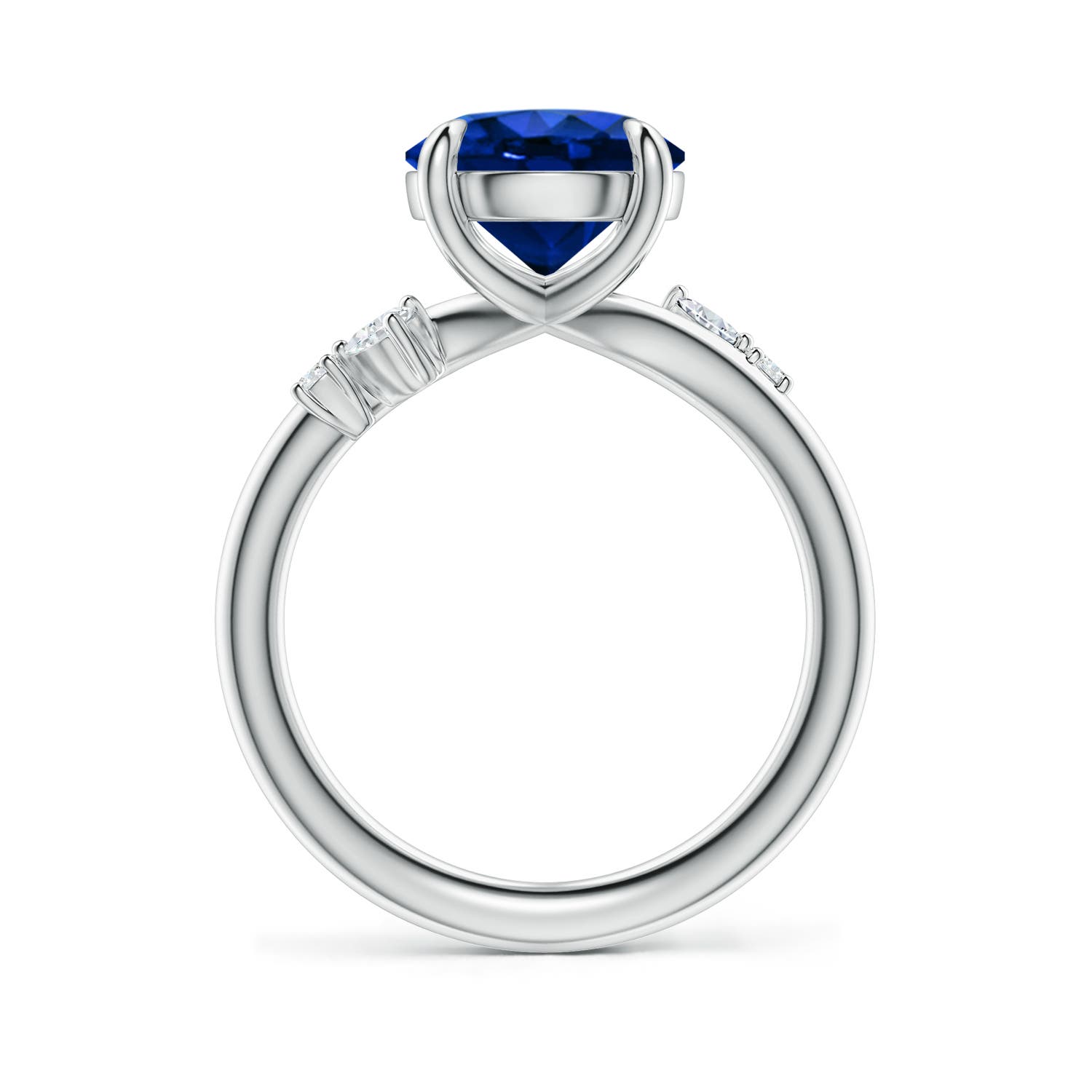9mm Labgrown Round Lab-Grown Blue Sapphire Engagement Ring with Multi-Shape Diamond Accents in White Gold