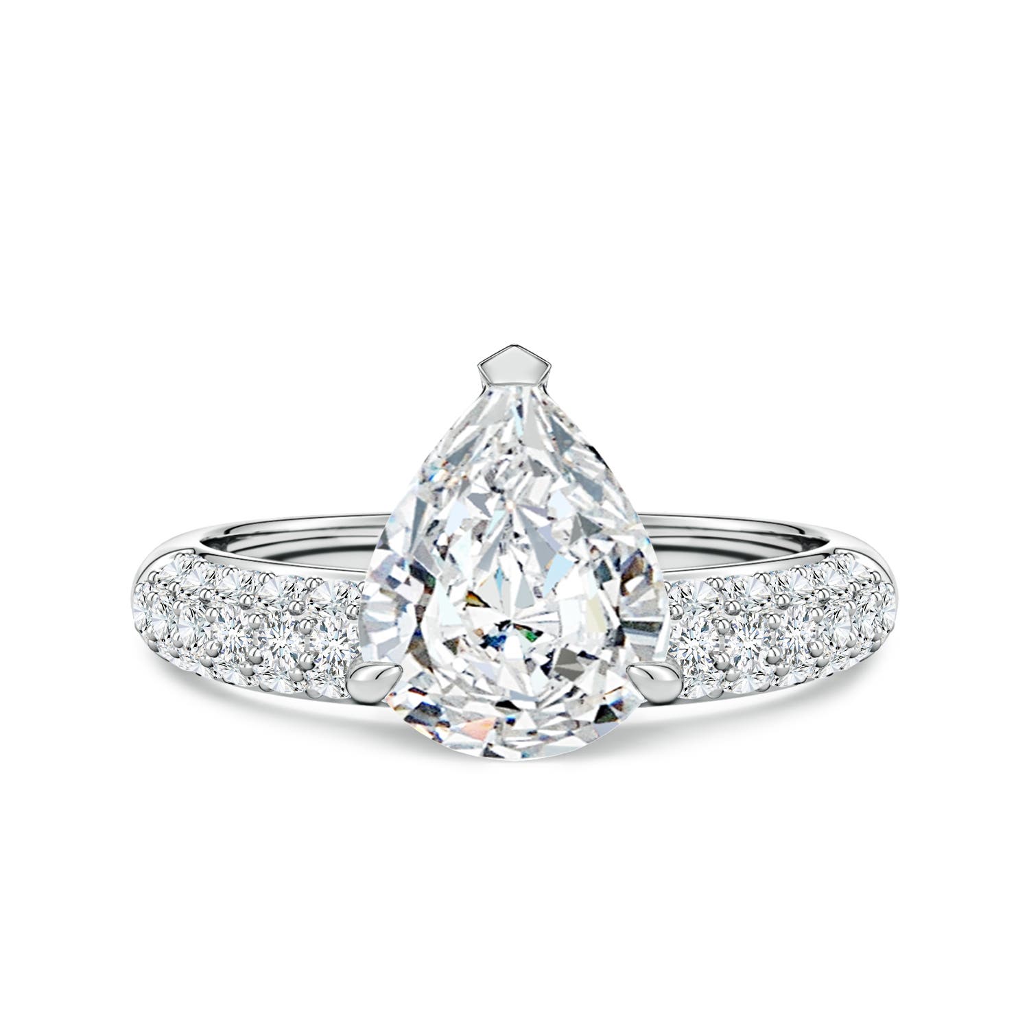 Angara 2.5 Carats Off-Centered Pear Lab-Grown Diamond Engagement Ring in 18K White Gold