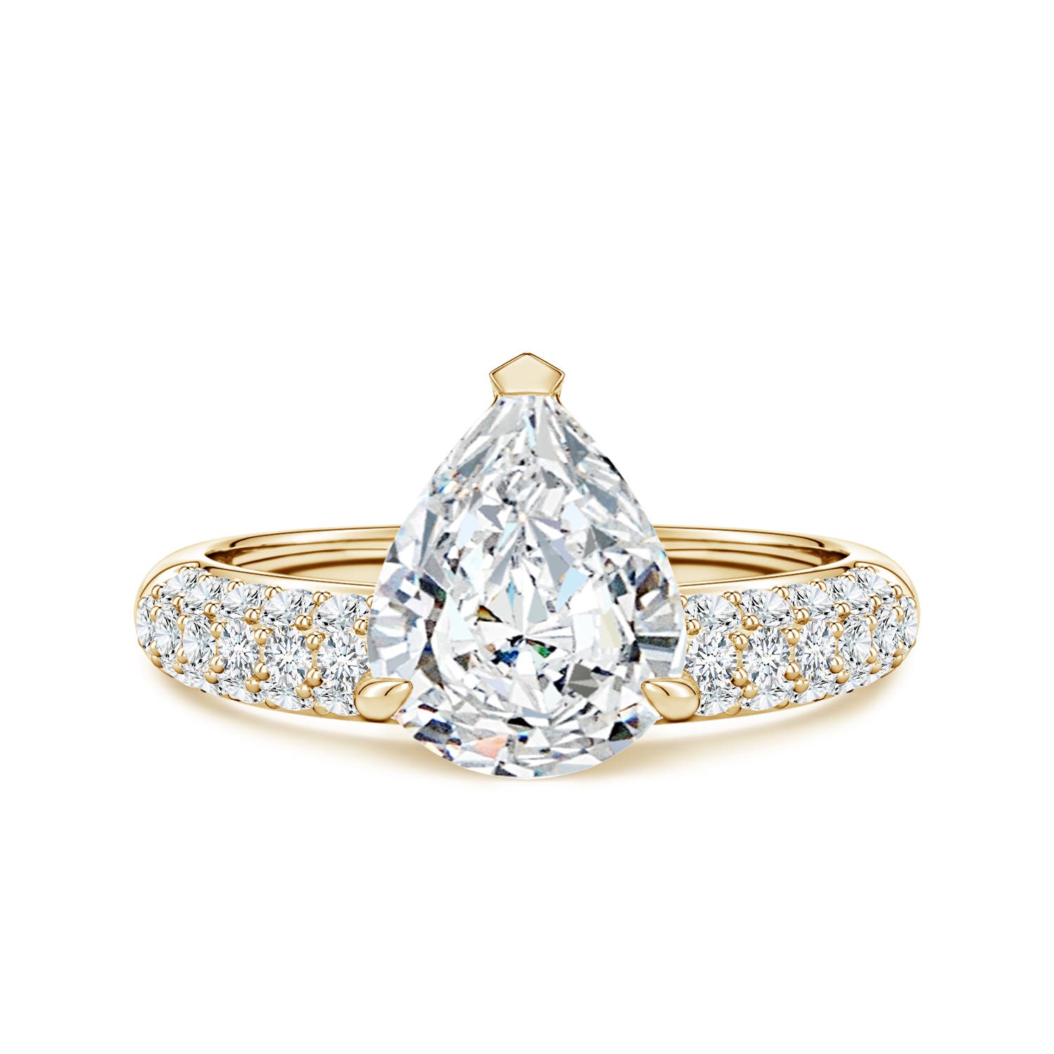 Angara 2.5 Carats Off-Centered Pear Lab-Grown Diamond Engagement Ring in 14K Yellow Gold