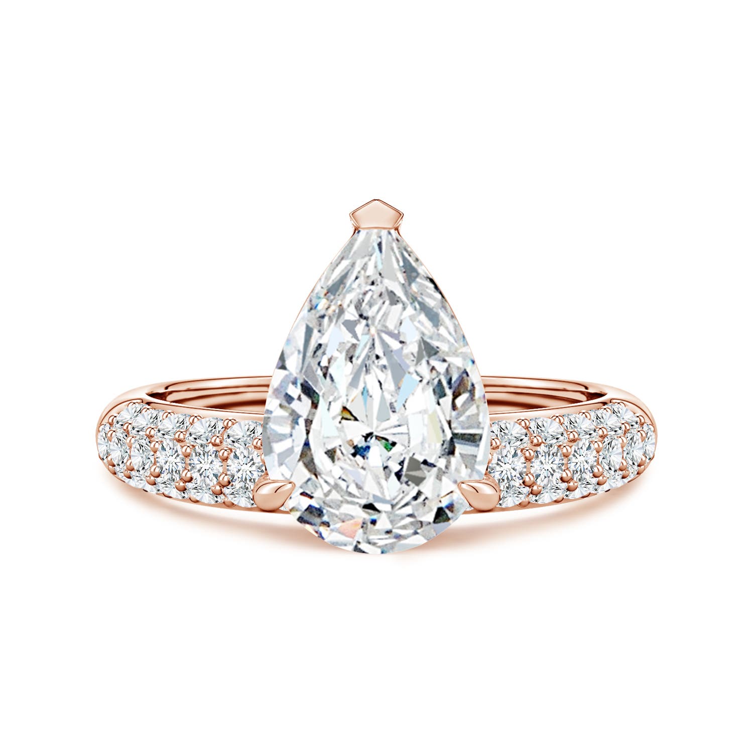 Angara 3.0 Carats Off-Centered Pear Lab-Grown Diamond Engagement Ring in 18K Rose Gold