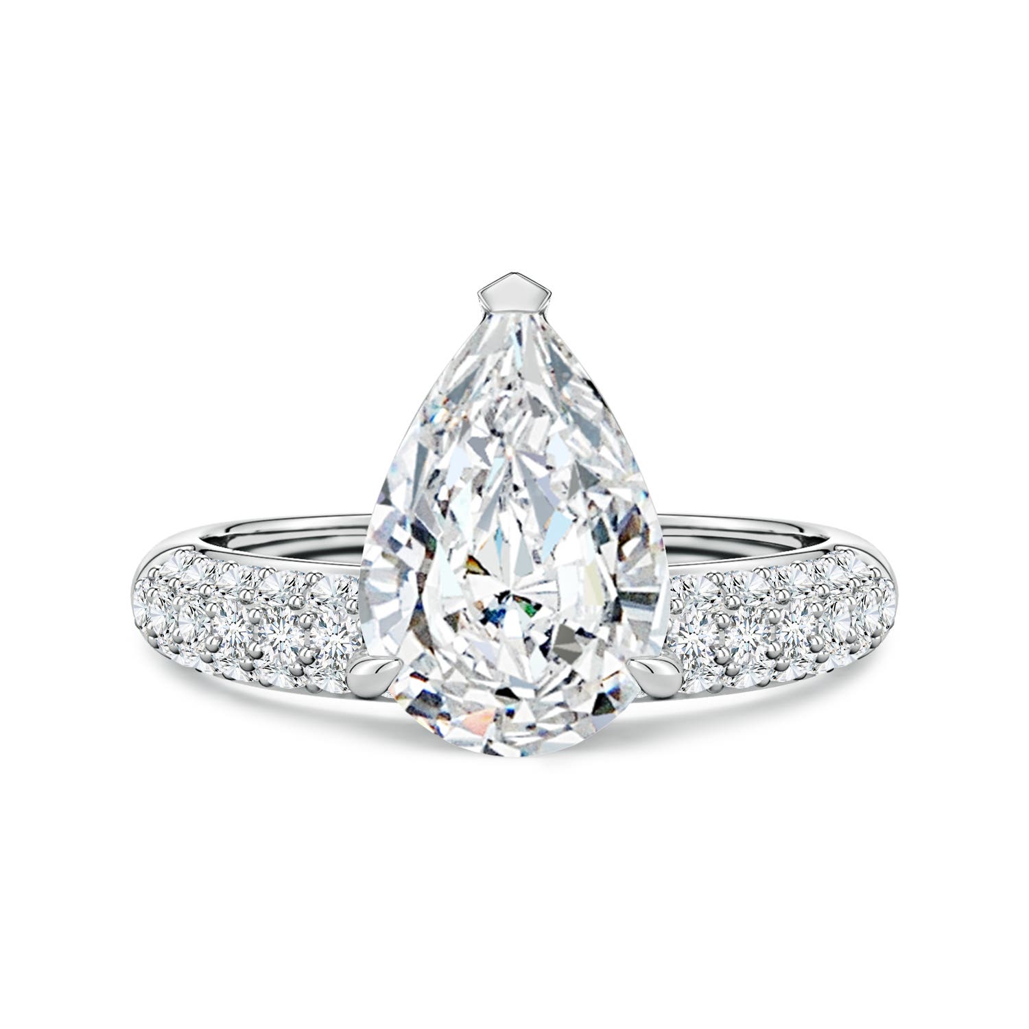 Angara 3.0 Carats Off-Centered Pear Lab-Grown Diamond Engagement Ring in 18K White Gold