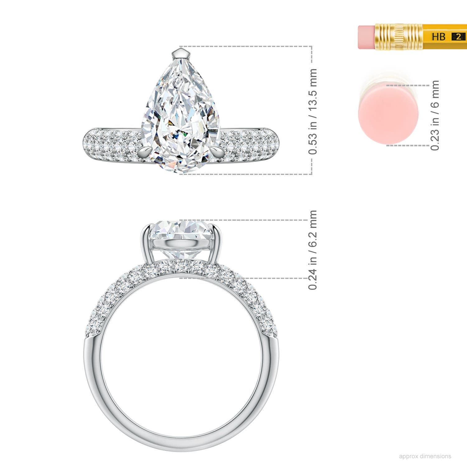 12x8mm FGVS Off-Centered Pear Lab-Grown Diamond Engagement Ring in White Gold - ruler