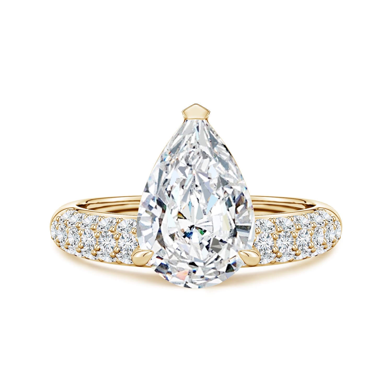 Angara 3.0 Carats Off-Centered Pear Lab-Grown Diamond Engagement Ring in 14K Yellow Gold